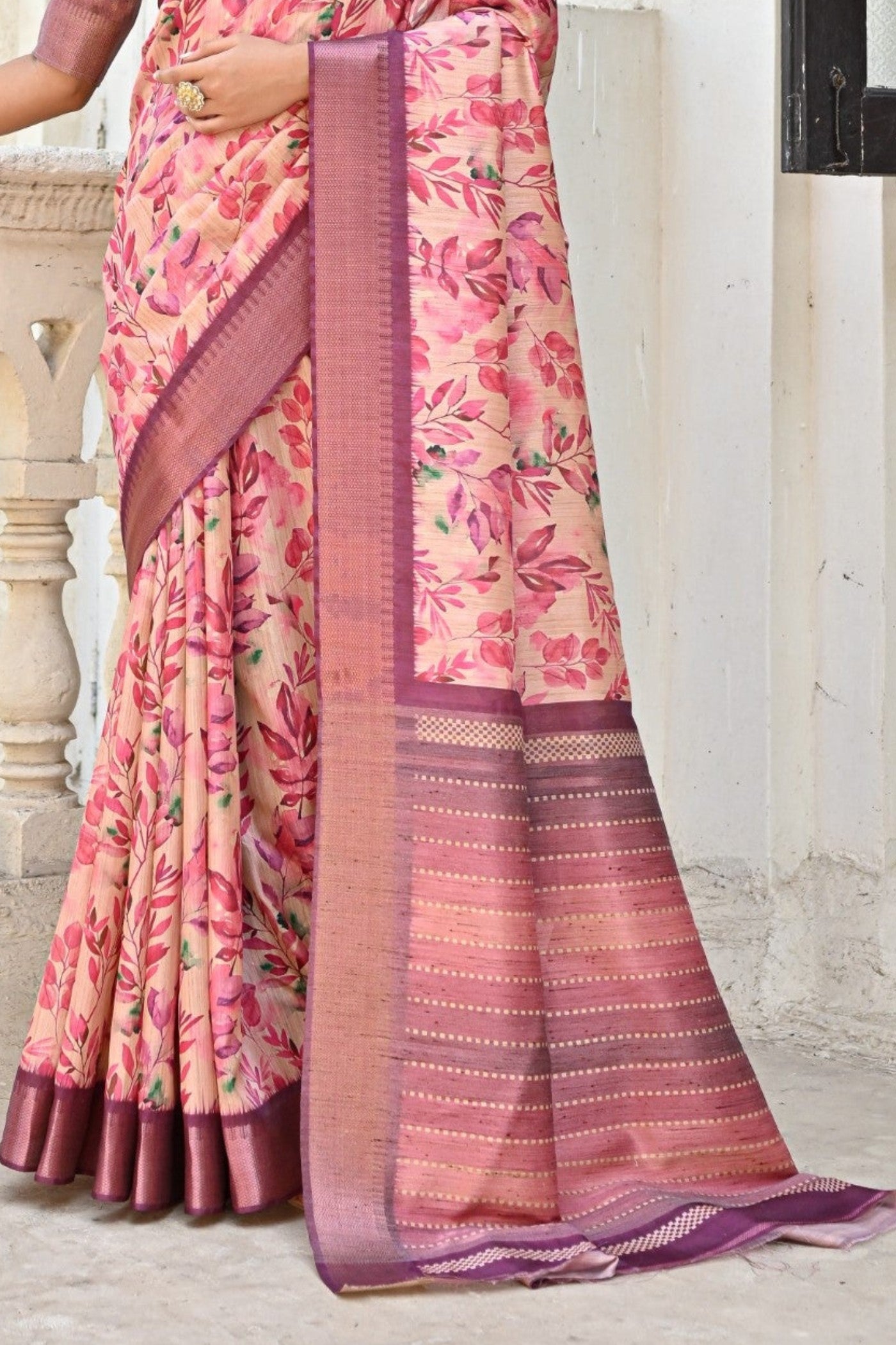 Buy MySilkLove Wewak Pink Tussar Printed Silk Saree Online