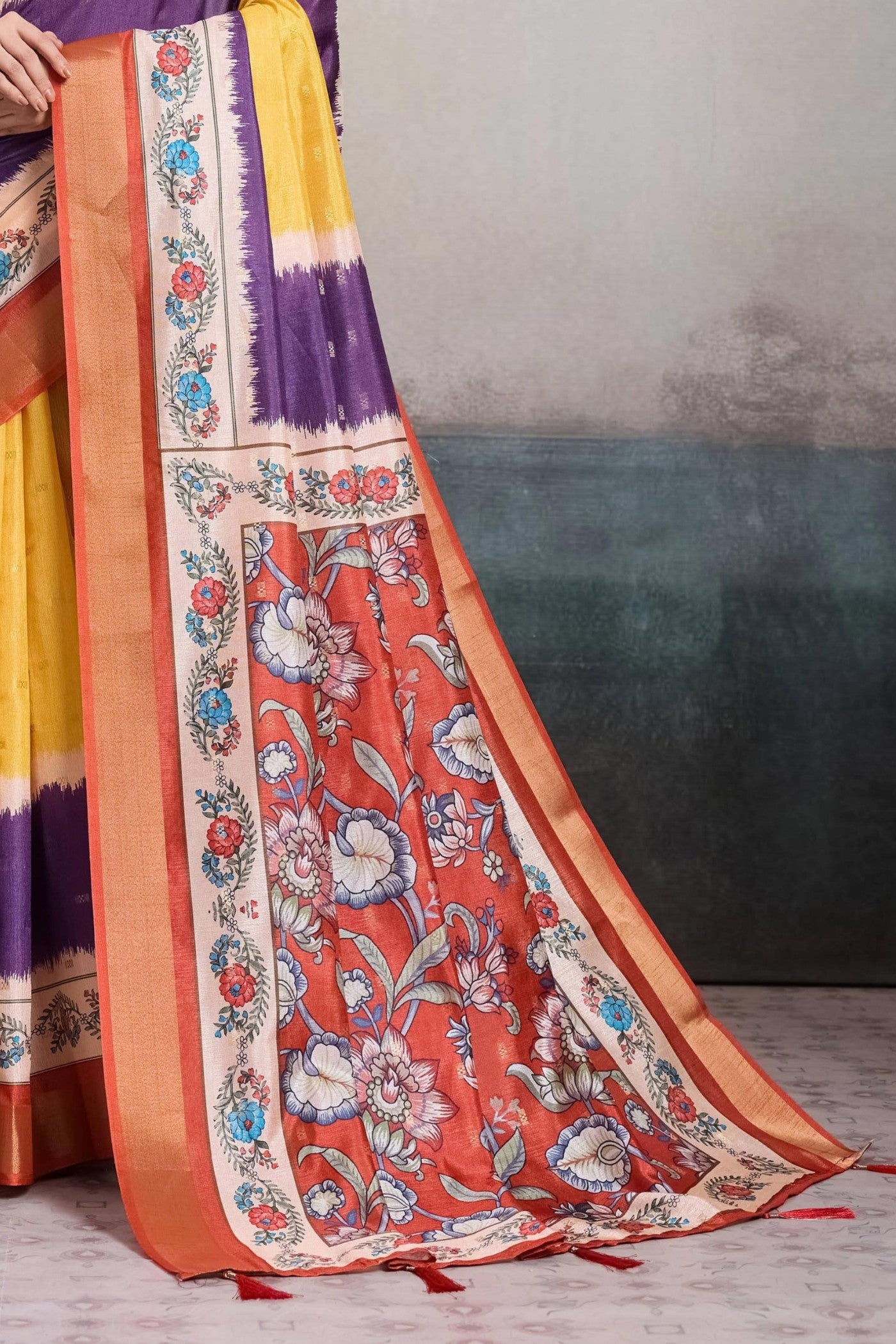 Buy MySilkLove Lemon Yellow Digital Printed Saree Online