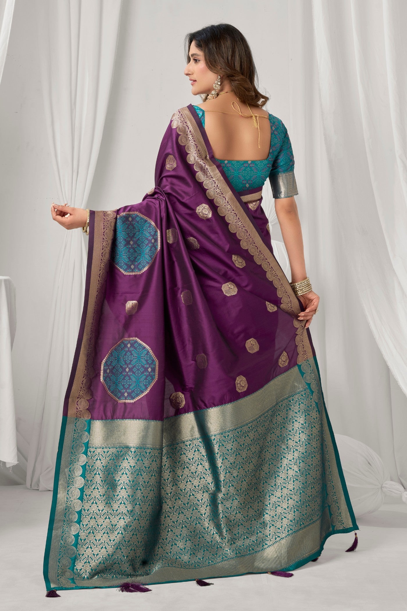 Buy MySilkLove Mulberry Purple Woven Banarasi Soft Silk Saree Online