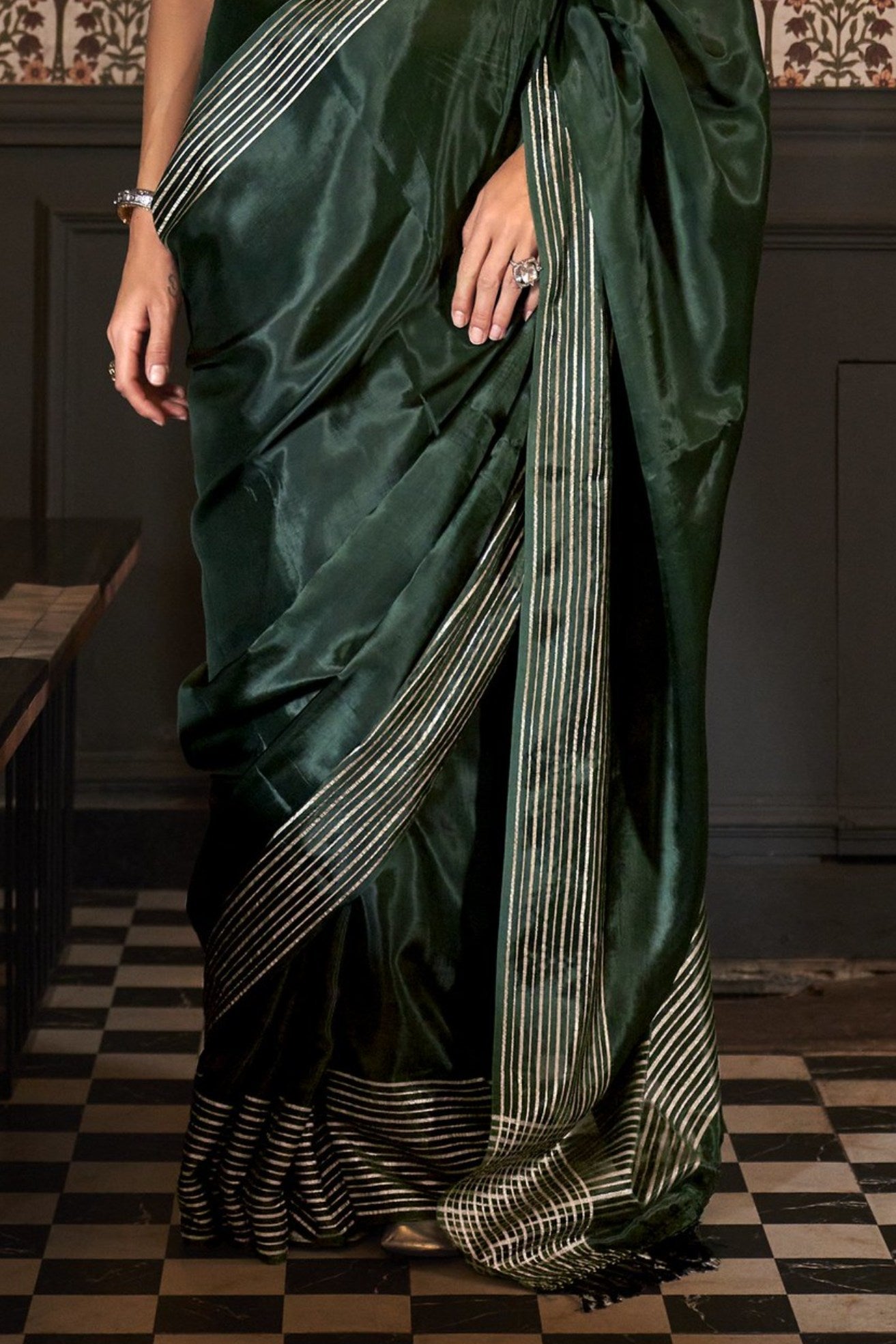 Buy MySilkLove Rangitoto Green Viscose Satin Handloom Saree Online