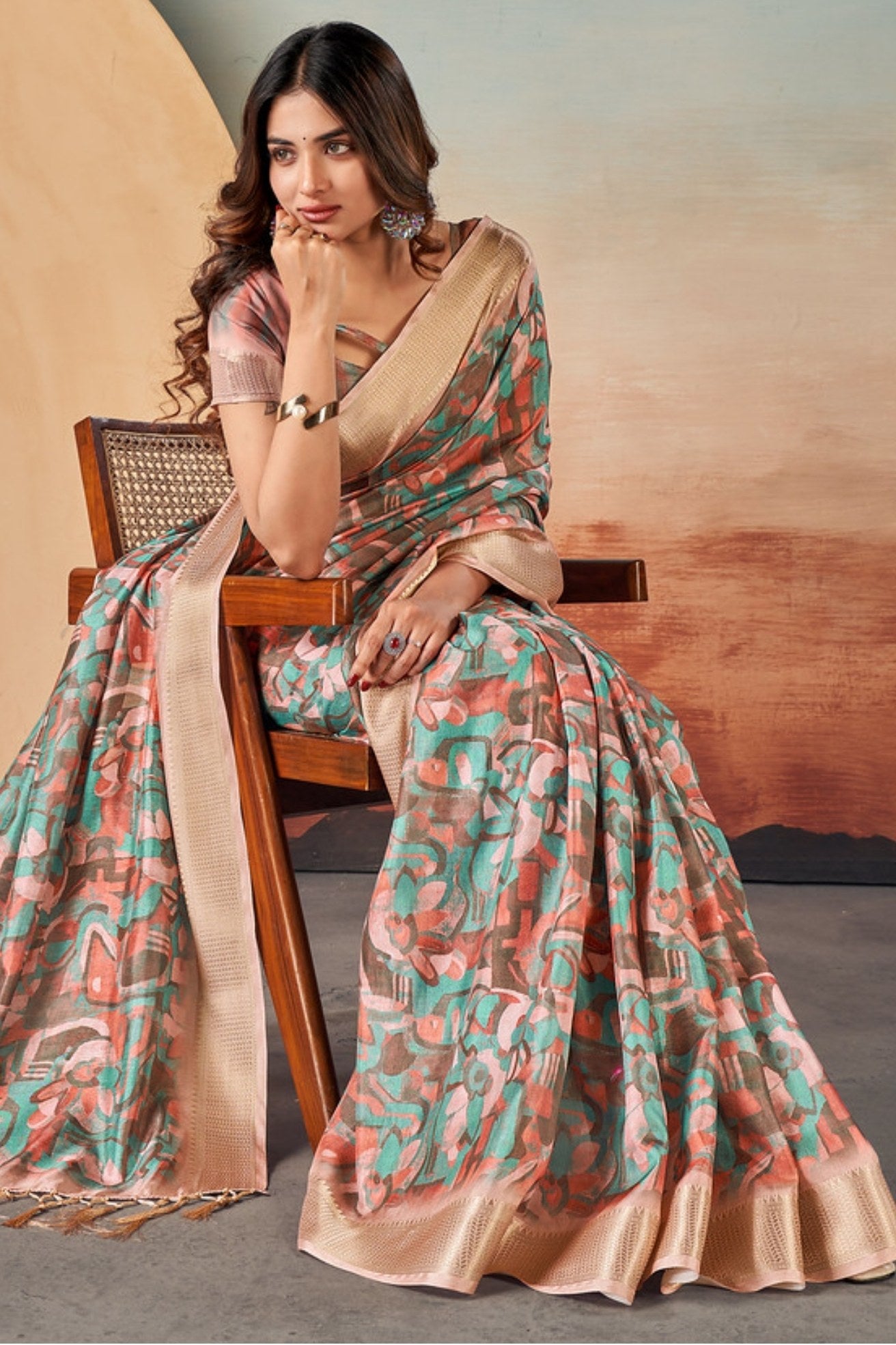 Buy MySilkLove Cupid Brown Banarasi Digital Printed Saree Online