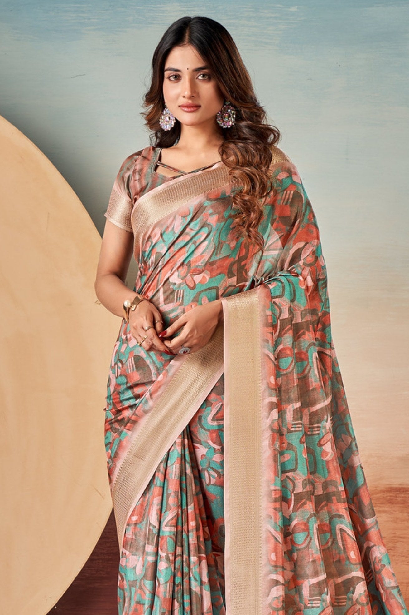 Buy MySilkLove Cupid Brown Banarasi Digital Printed Saree Online