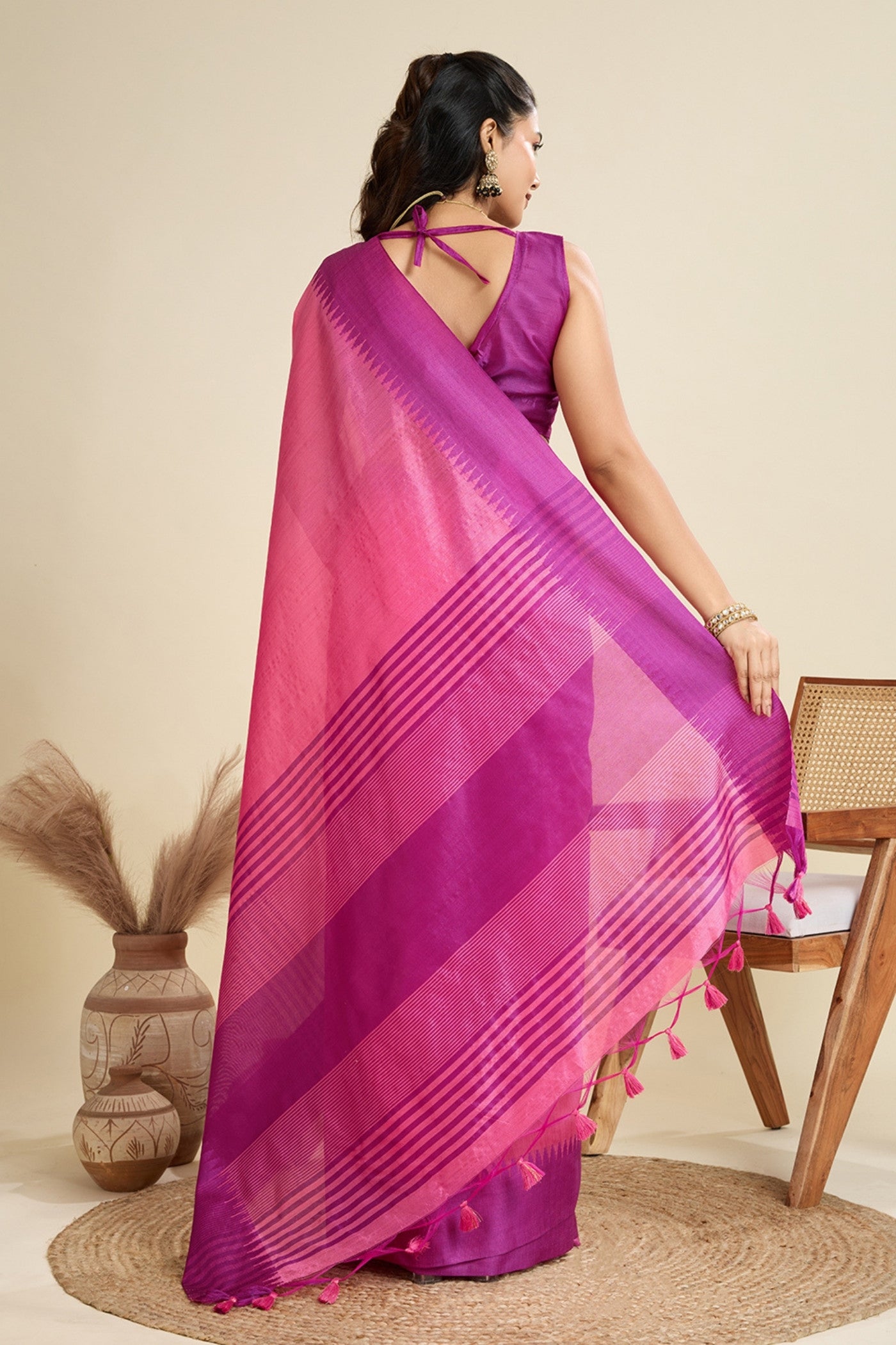 Buy MySilkLove Neon Pink Woven Raw Silk Saree Online