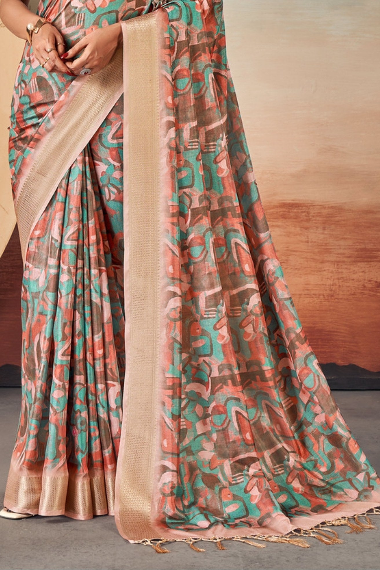 Buy MySilkLove Cupid Brown Banarasi Digital Printed Saree Online