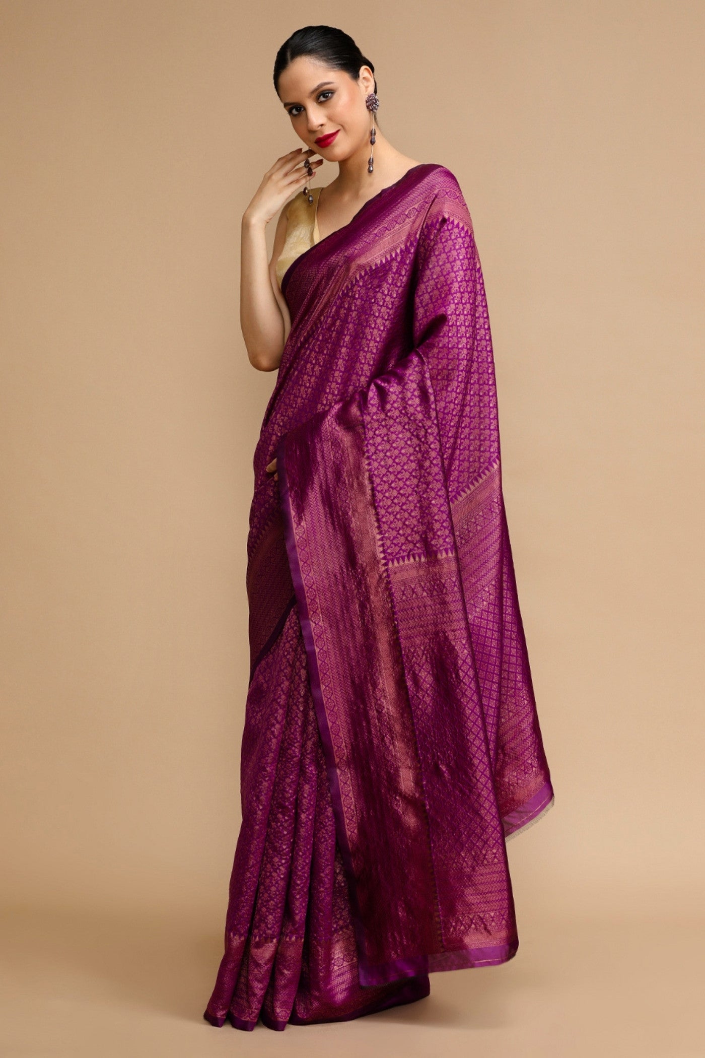 Buy MySilkLove Sangria Purple Woven Jacquard Lichi Silk Saree Online
