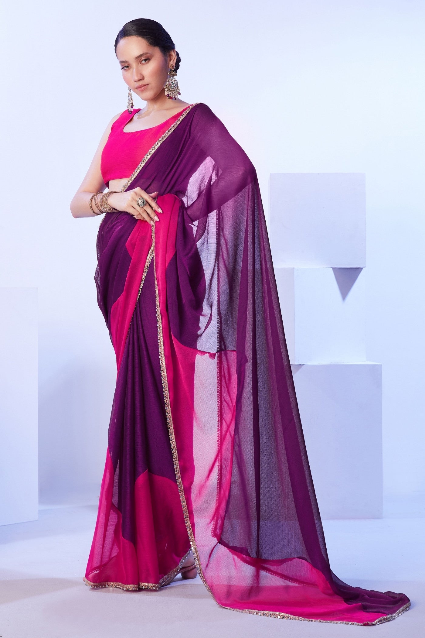 Buy MySilkLove Plum Purple and Pink Designer Partywear Saree Online