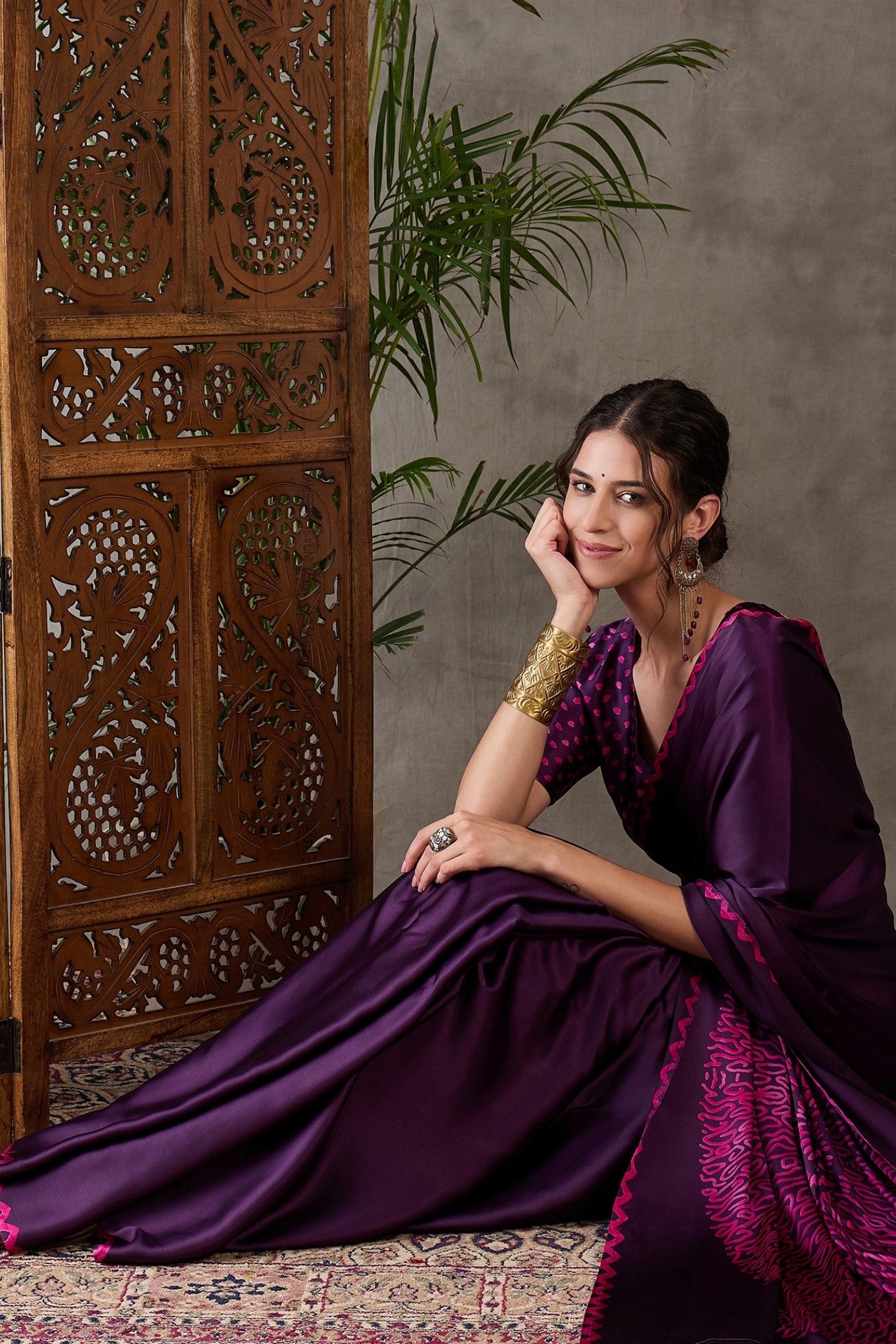 Buy MySilkLove Rebecca Purple Printed Satin Gaji Silk Saree Online