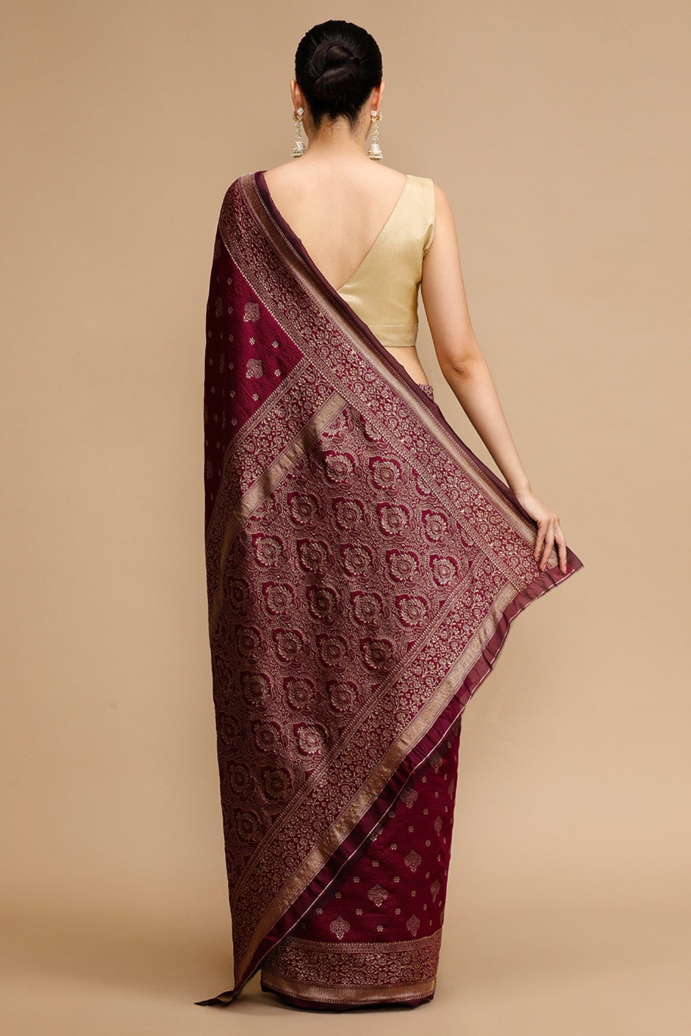 Buy MySilkLove Jam Purple Woven Jacquard Lichi Silk Saree Online