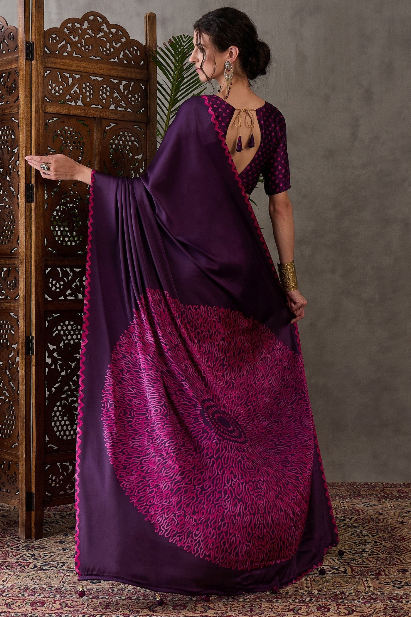 Buy MySilkLove Rebecca Purple Printed Satin Gaji Silk Saree Online