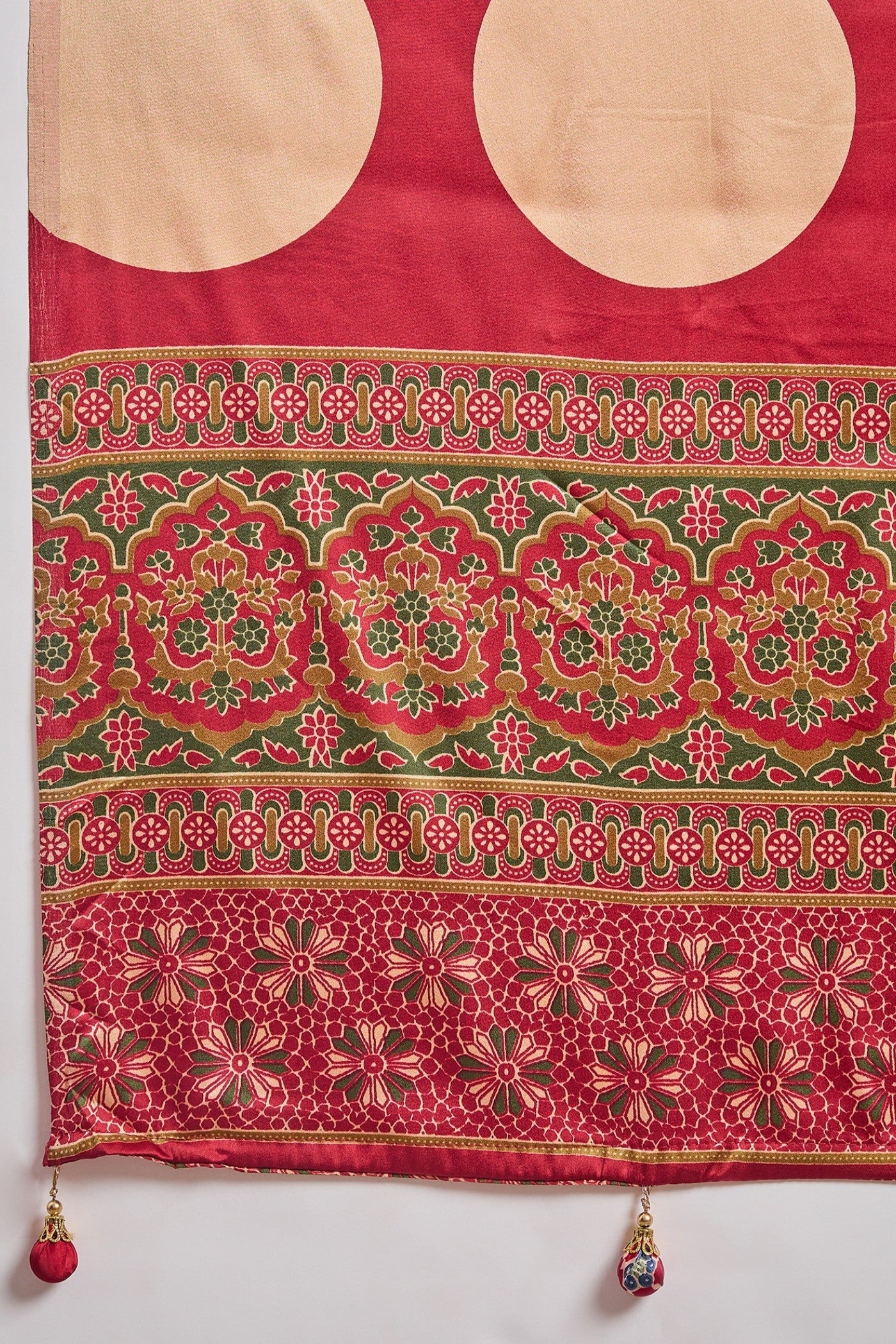 Buy MySilkLove Avocado Green Stripe Ajrakh Printed Satin Gaji Silk Saree Online