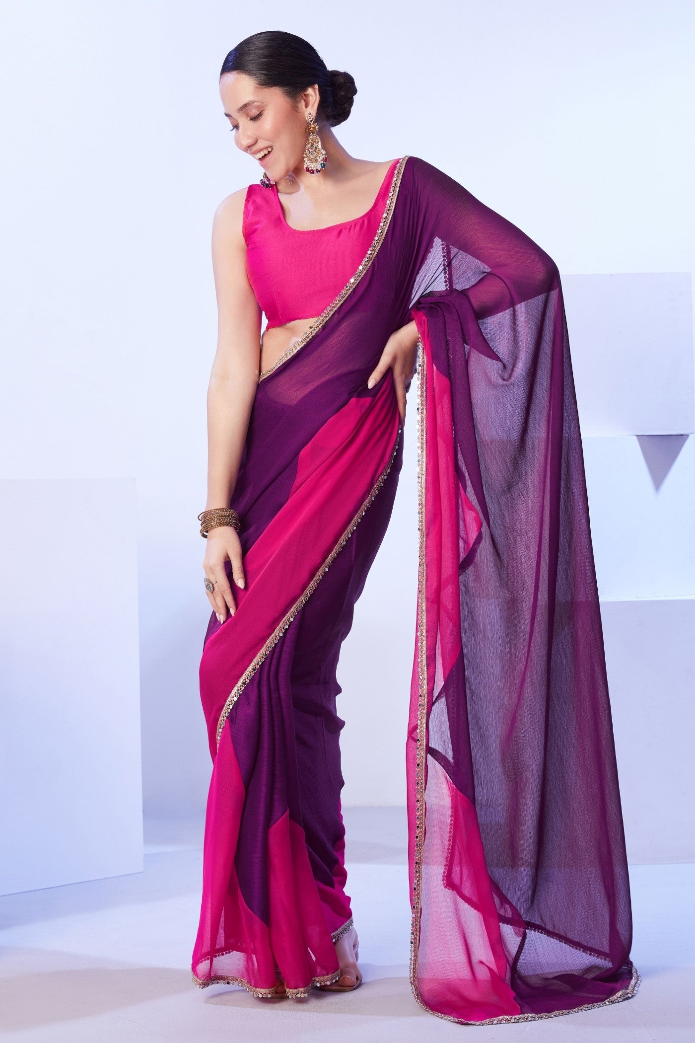 Buy MySilkLove Plum Purple and Pink Designer Partywear Saree Online