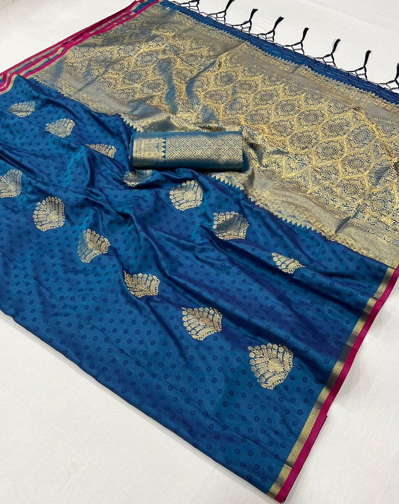 Buy MySilkLove Boston Blue Handloom Banarasi Saree Online