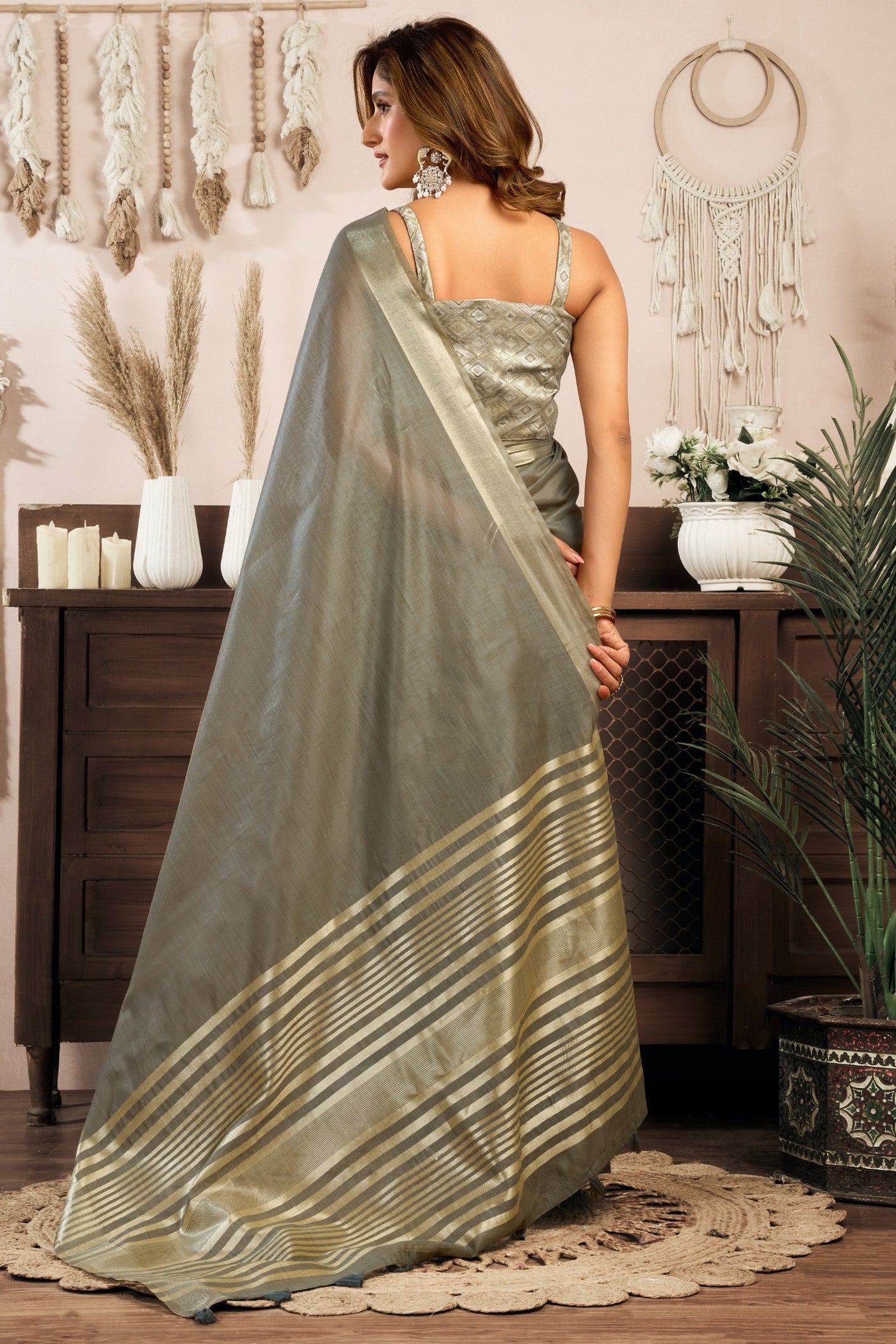 Buy MySilkLove Arsenic Grey Handloom Cotton Saree Online