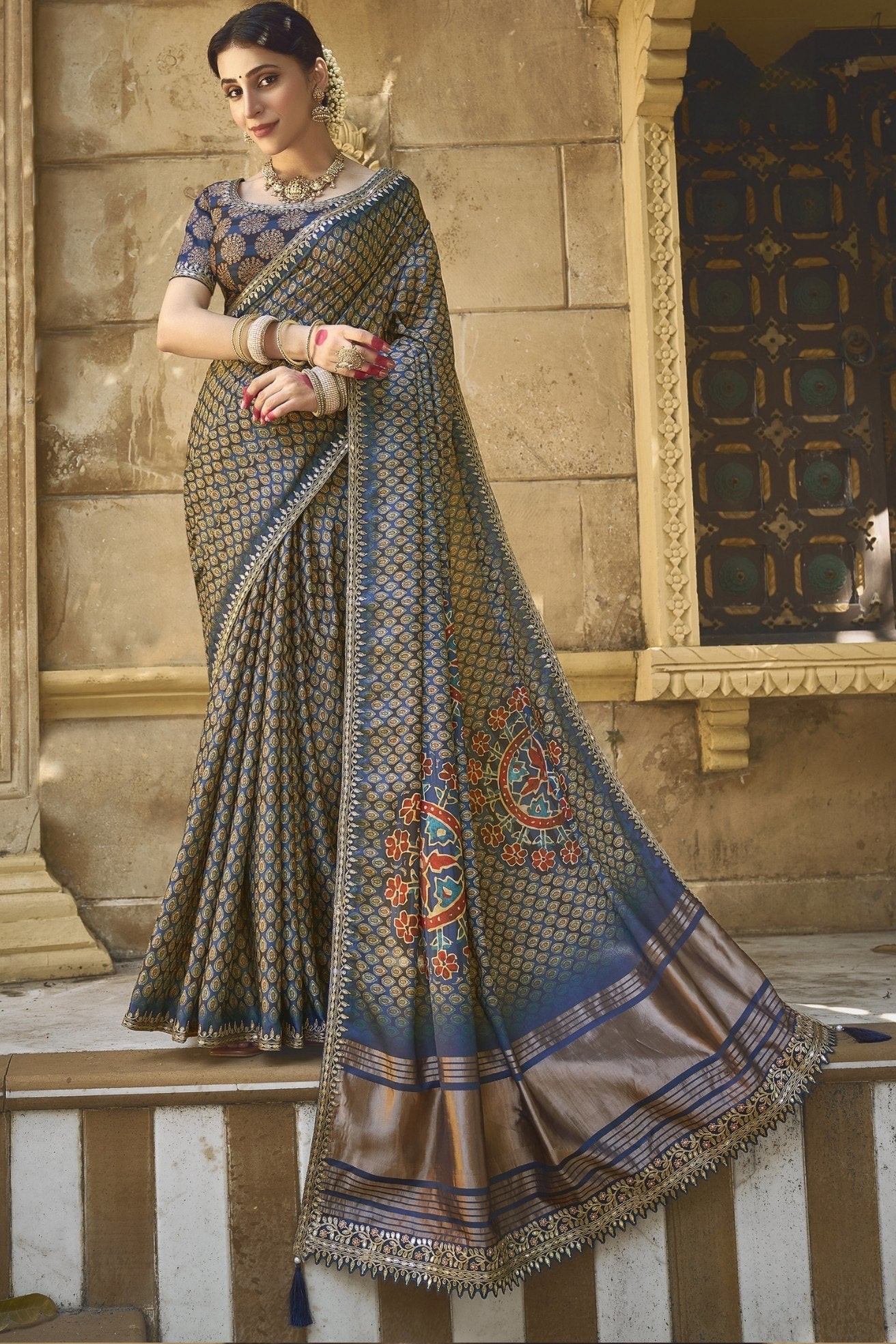 Buy MySilkLove Flint Grey Banarasi Designer Saree Online