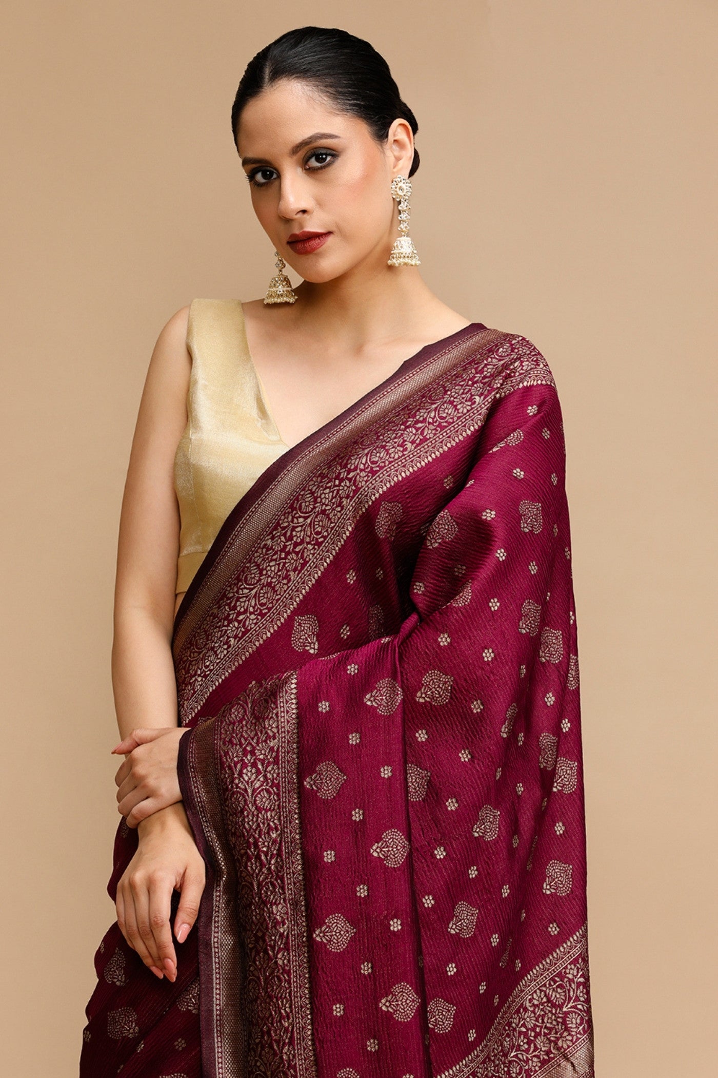 Buy MySilkLove Jam Purple Woven Jacquard Lichi Silk Saree Online