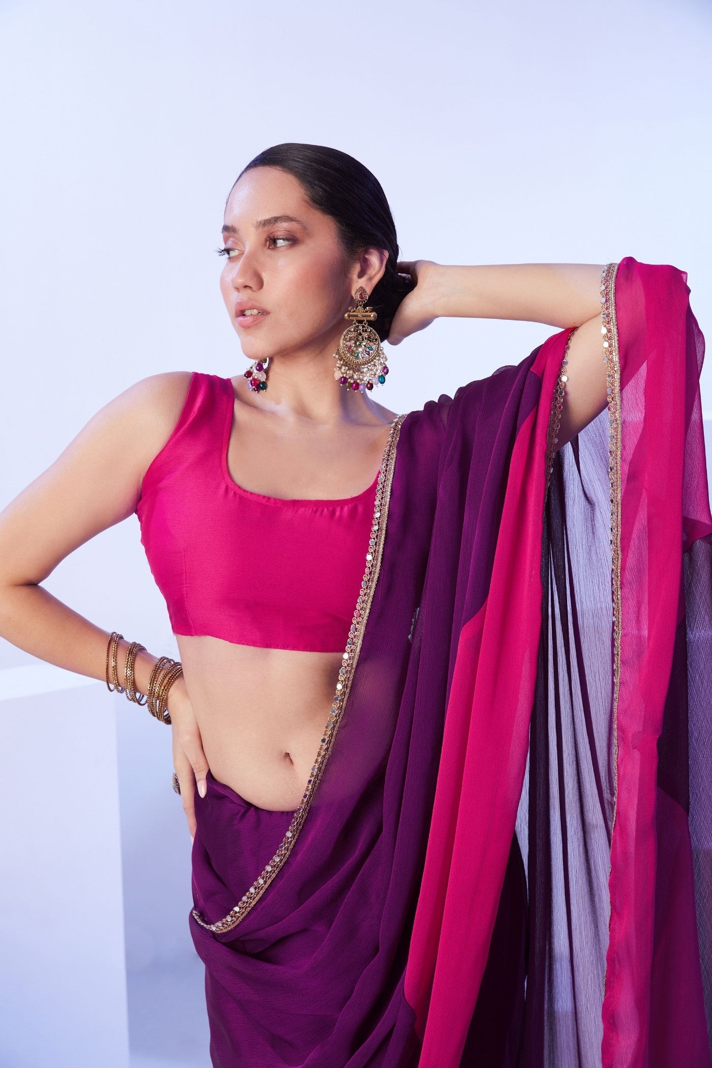 MySilkLove Plum Purple and Pink Designer Partywear Saree