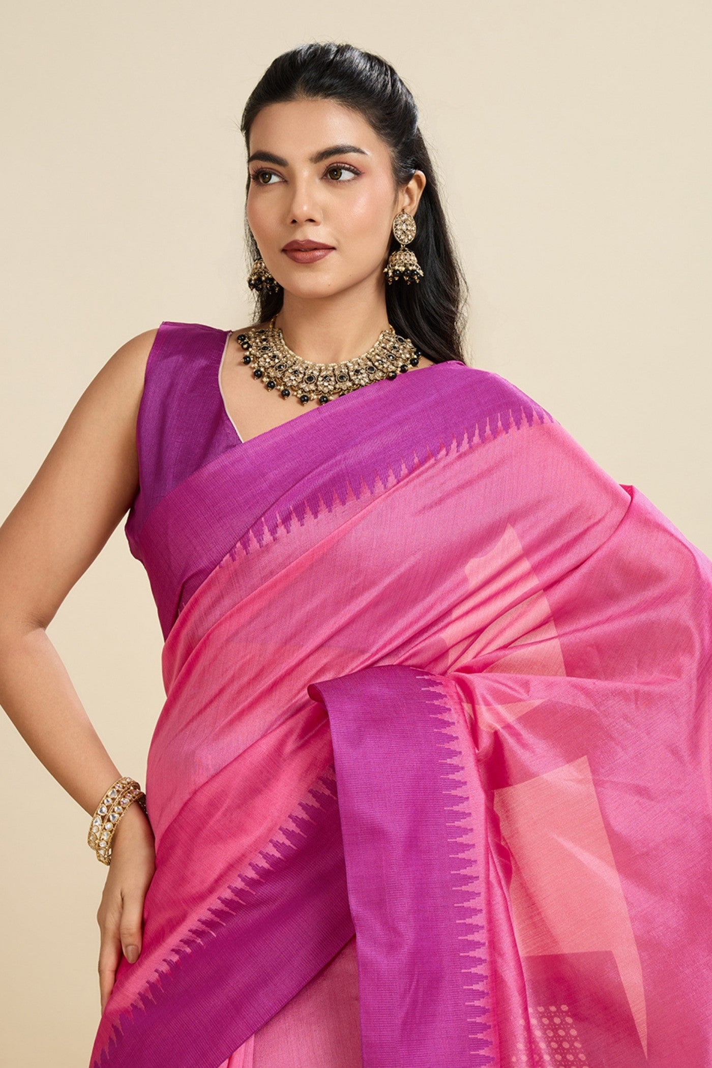Buy MySilkLove Neon Pink Woven Raw Silk Saree Online