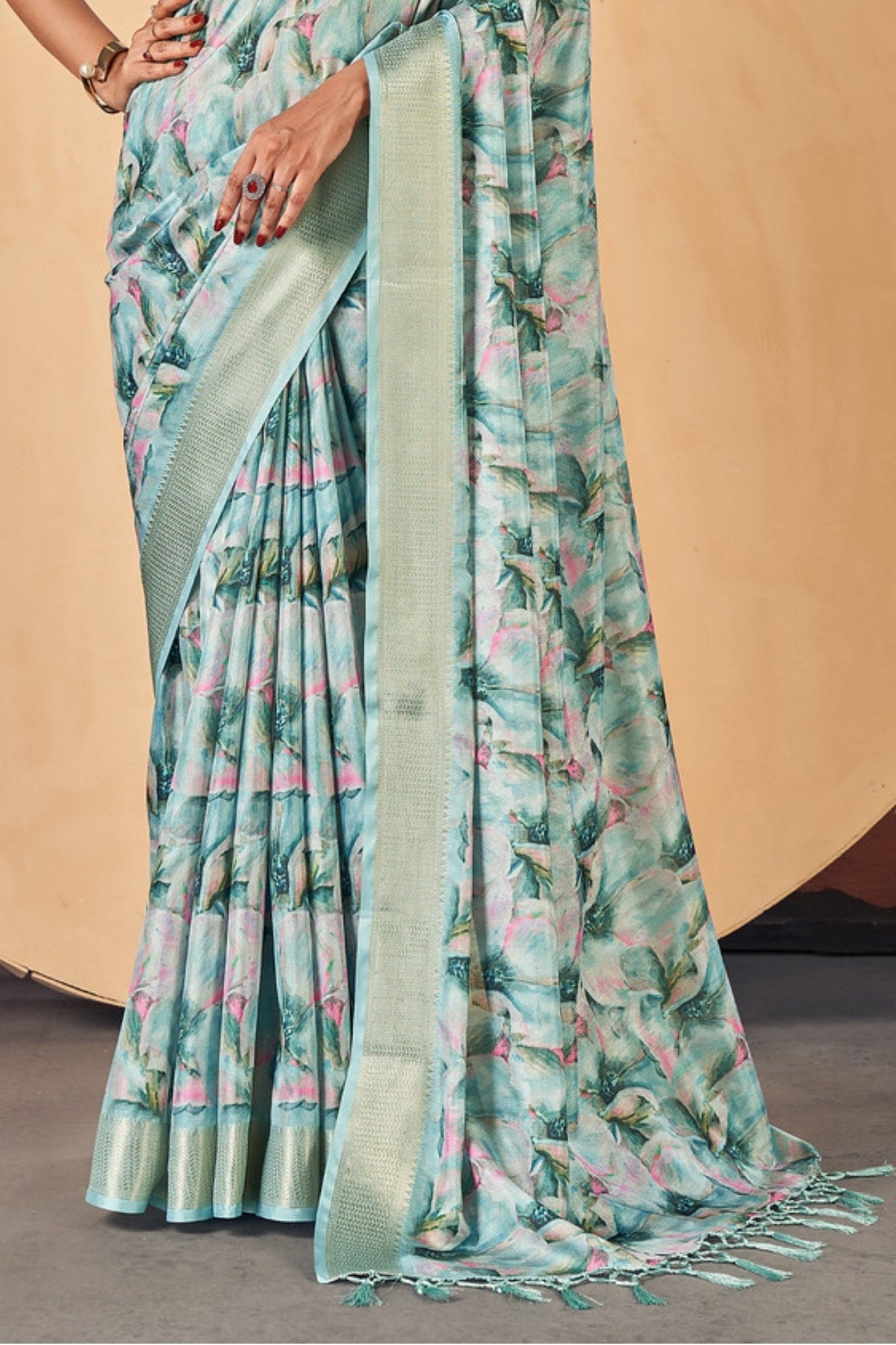 Buy MySilkLove Cascade Blue Banarasi Digital Printed Saree Online