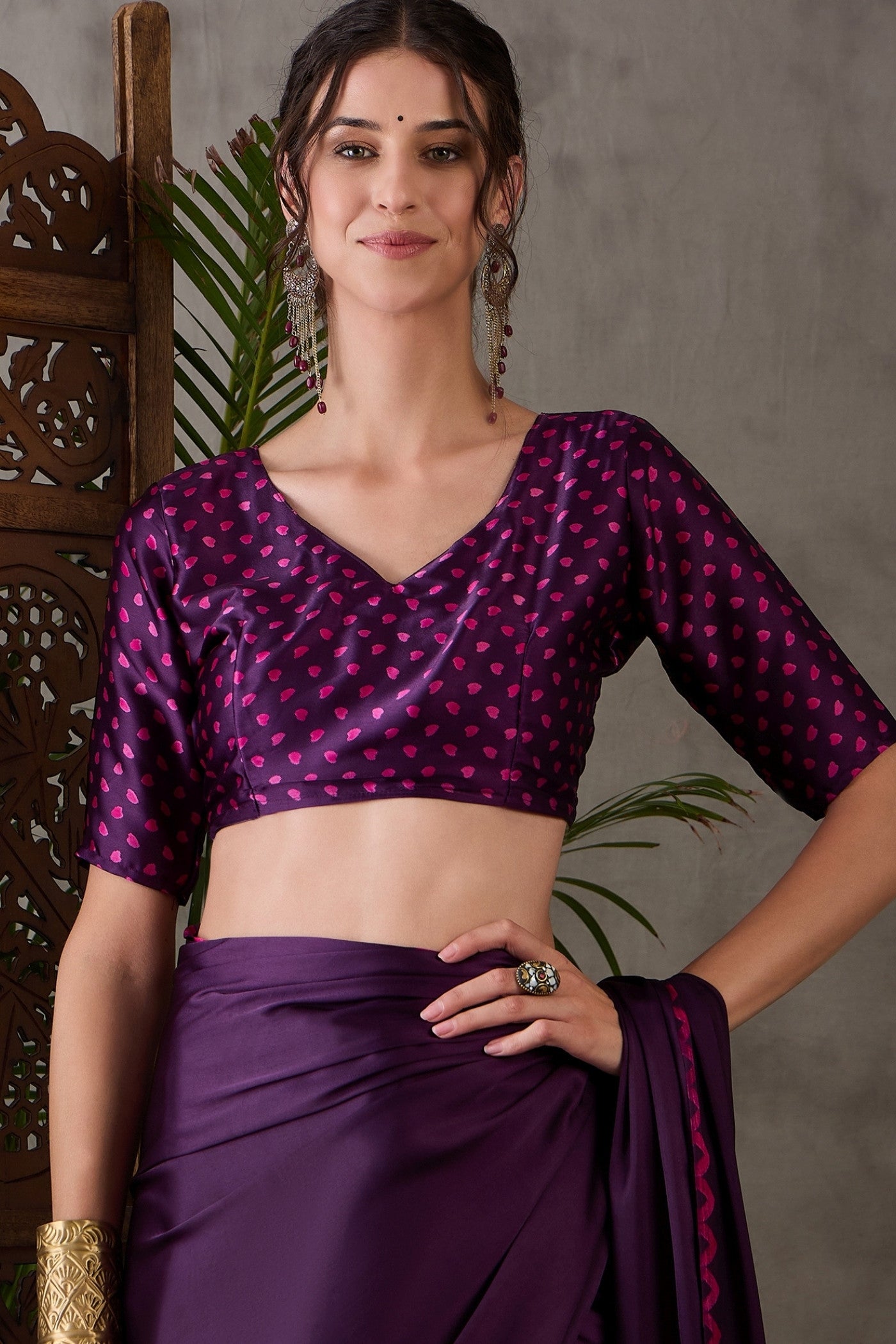 Buy MySilkLove Rebecca Purple Printed Satin Gaji Silk Saree Online