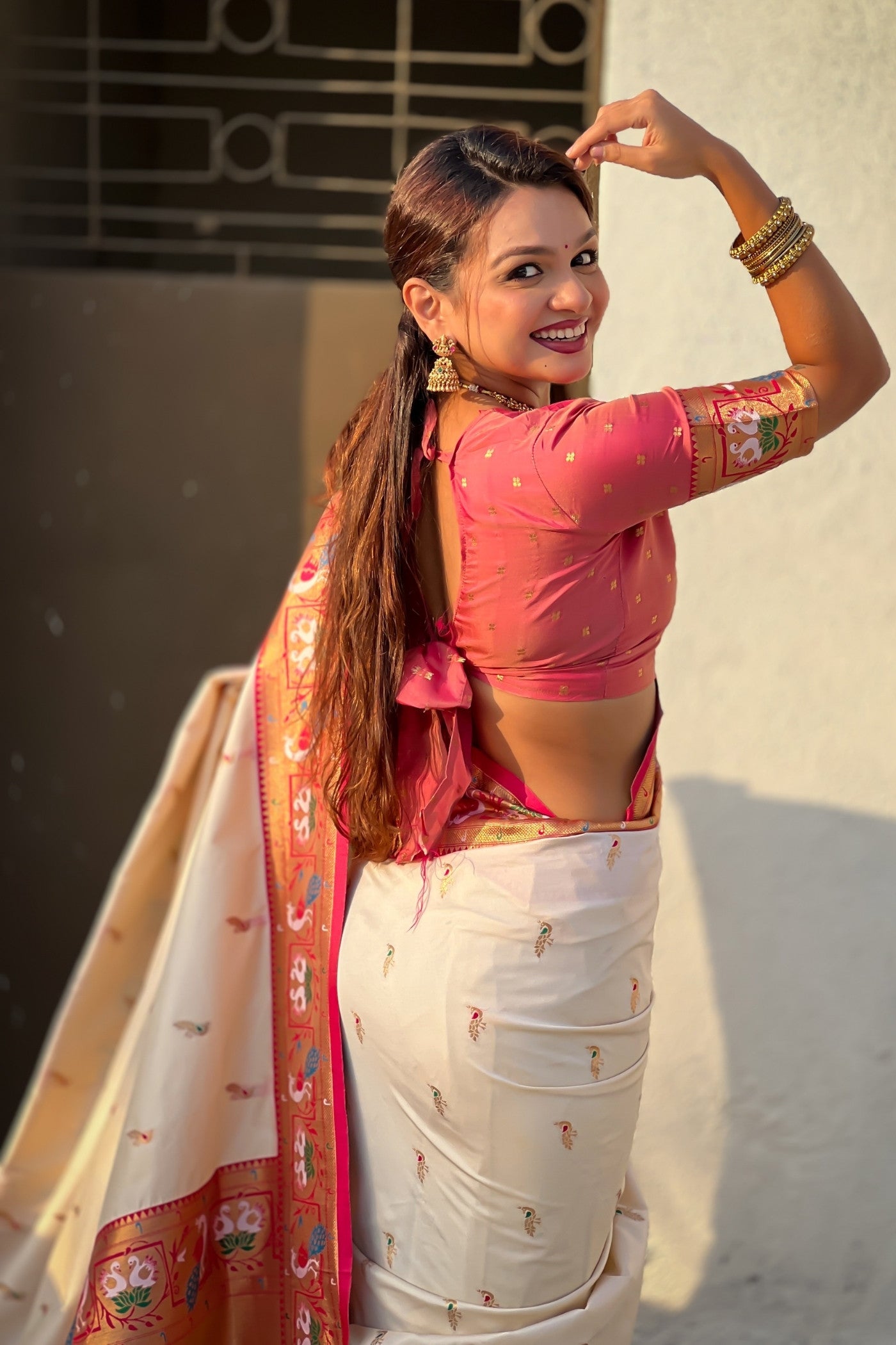 MySilkLove Pure White Zari Woven Paithani Saree