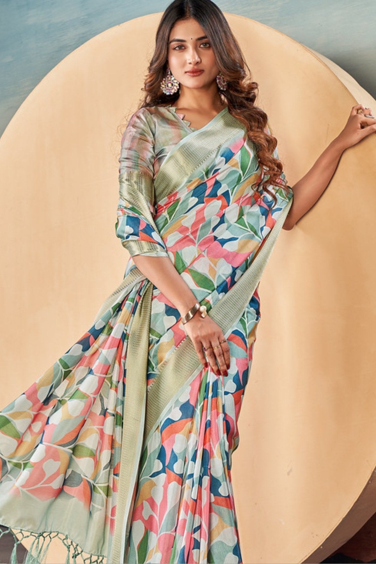 MySilkLove Snow White Banarasi Digital Printed Saree