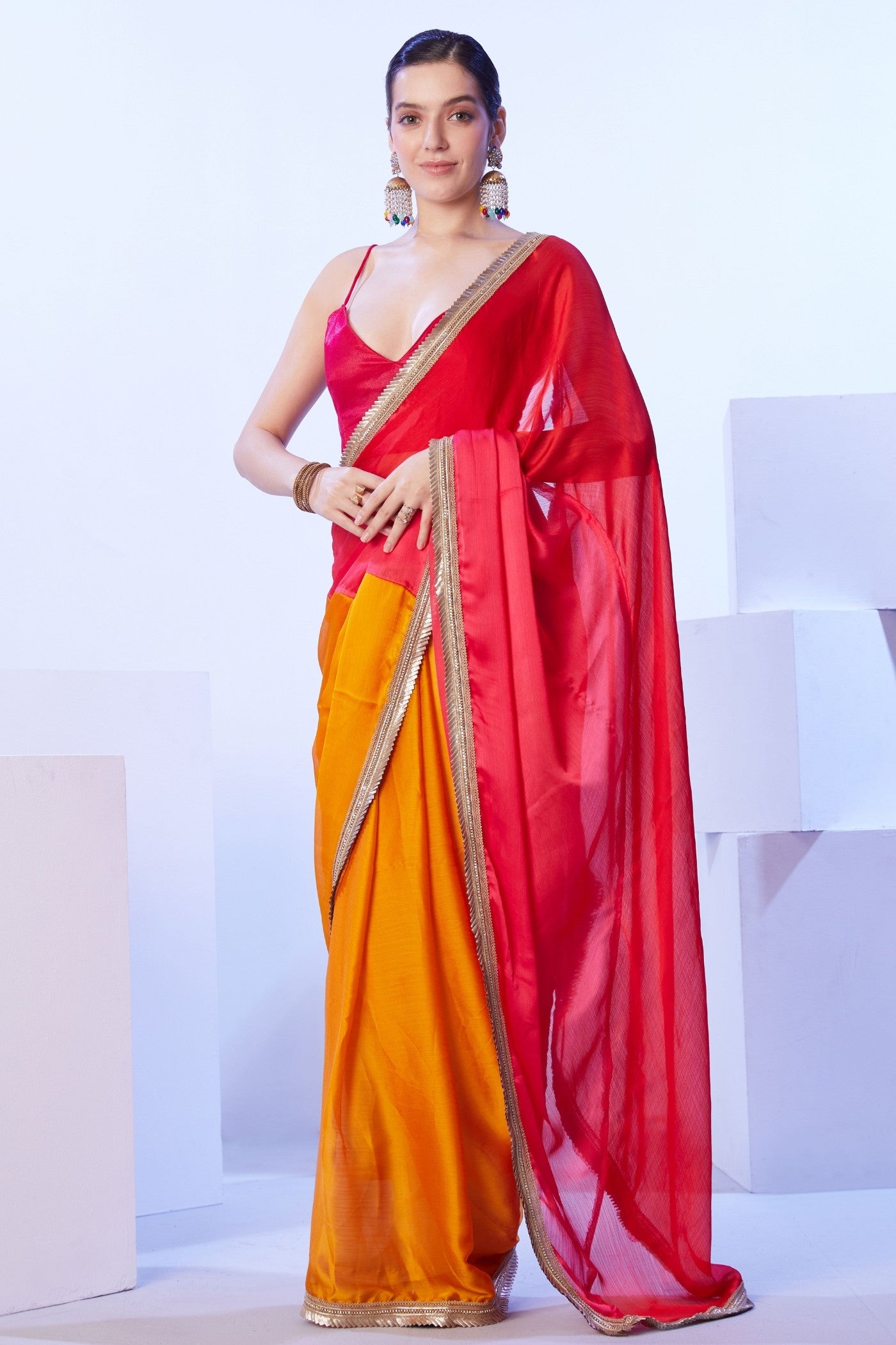 Buy MySilkLove Poppy Red and Orange Designer Partywear Saree Online