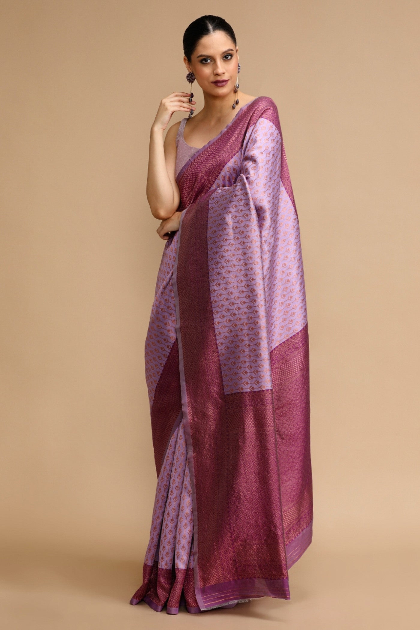 Buy MySilkLove Tyrian Purple Woven Jacquard Lichi Silk Saree Online