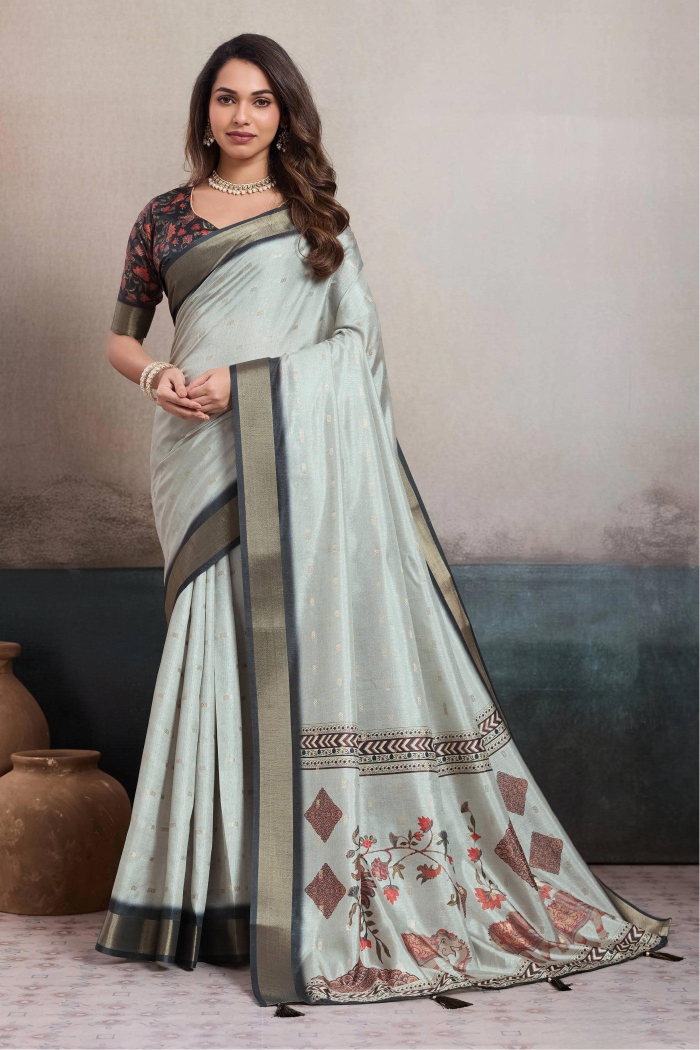 Buy MySilkLove Platinum Grey Digital Printed Saree Online