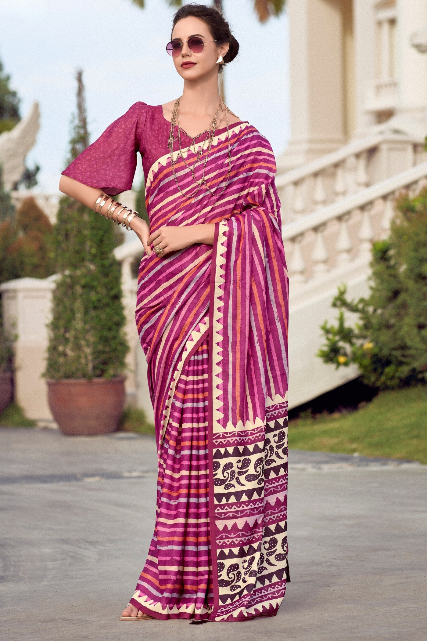 Buy MySilkLove Night Shadz Pink Mul Mul Cotton Saree Online