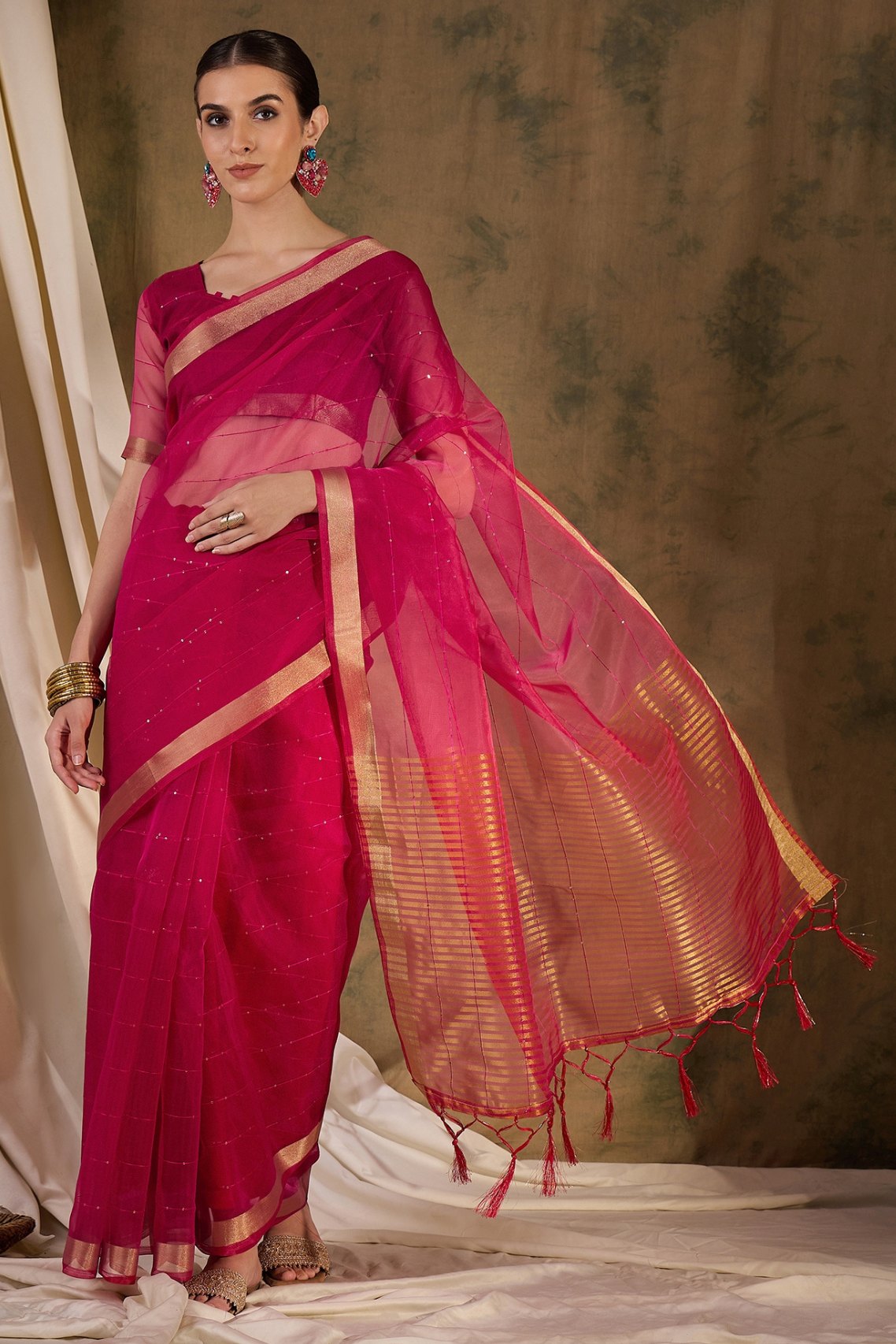 Buy MySilkLove Rose Pink Woven Organza Saree Online