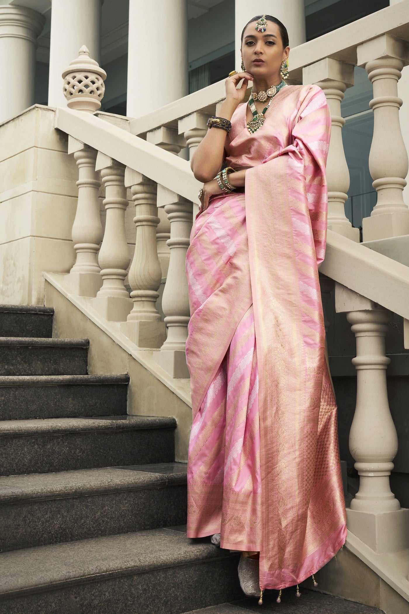 Buy MySilkLove Rose Fog Pink Woven Banarasi Saree Online