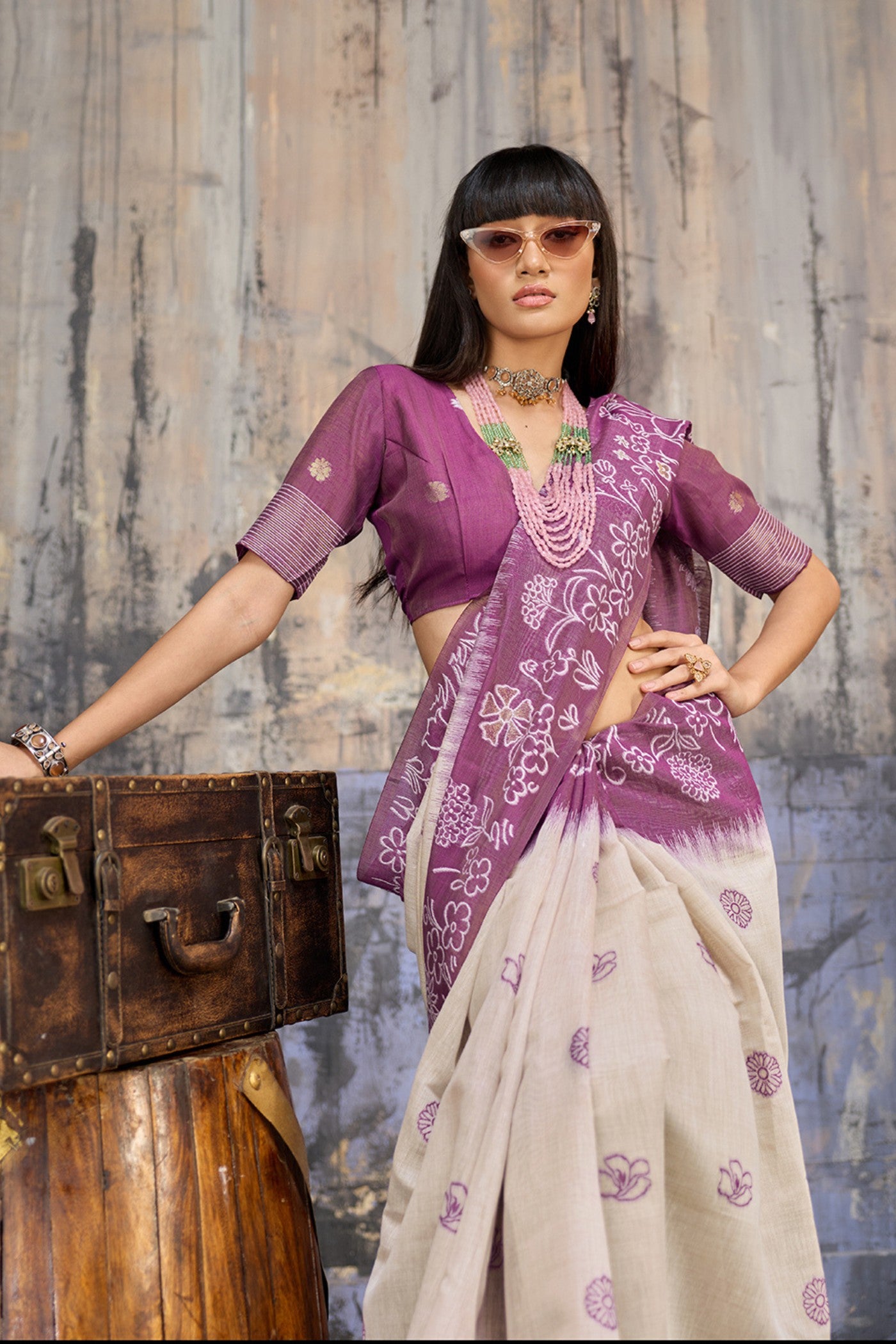 Buy MySilkLove Mulberry Purple Handloom Munga Cotton Saree Online
