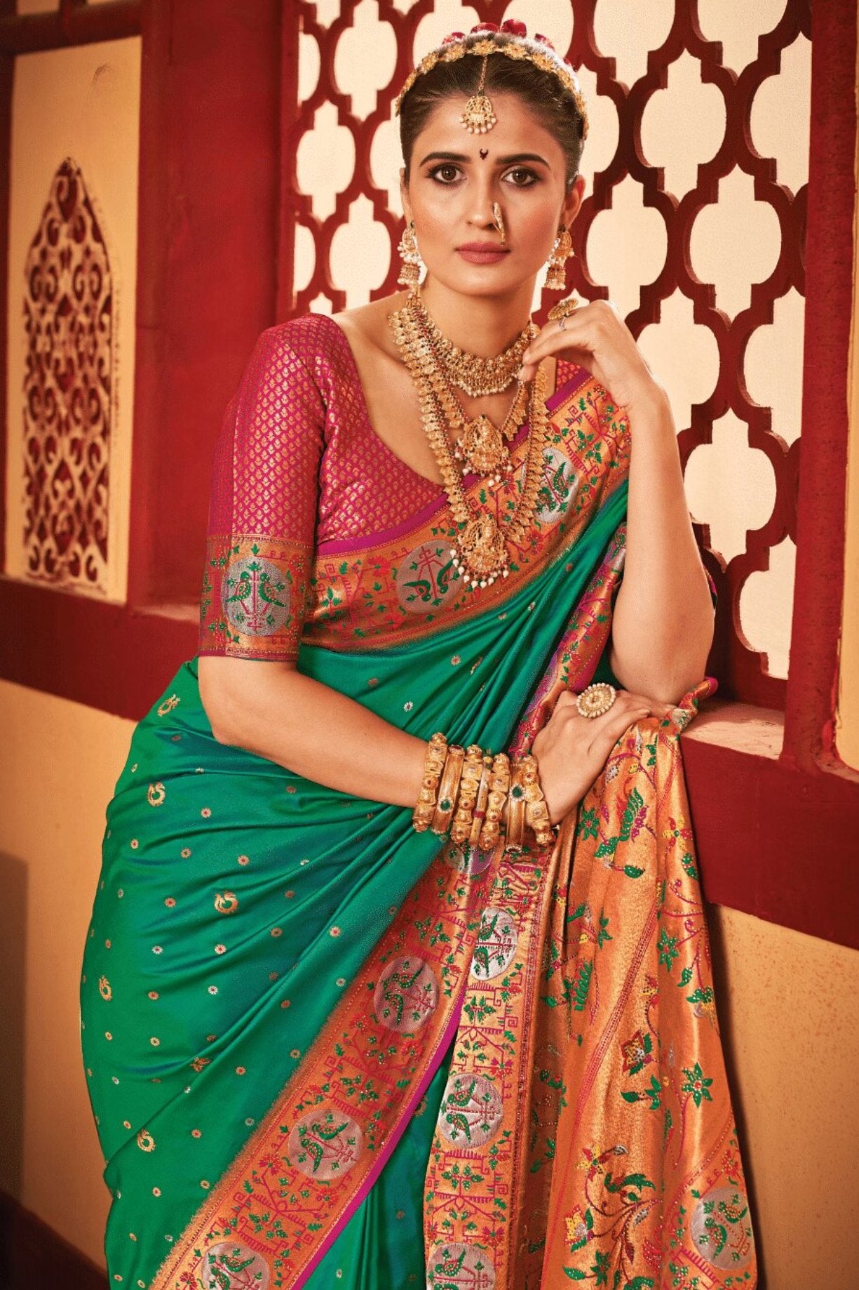 MySilkLove Eucalyptus Green Woven Paithani Saree