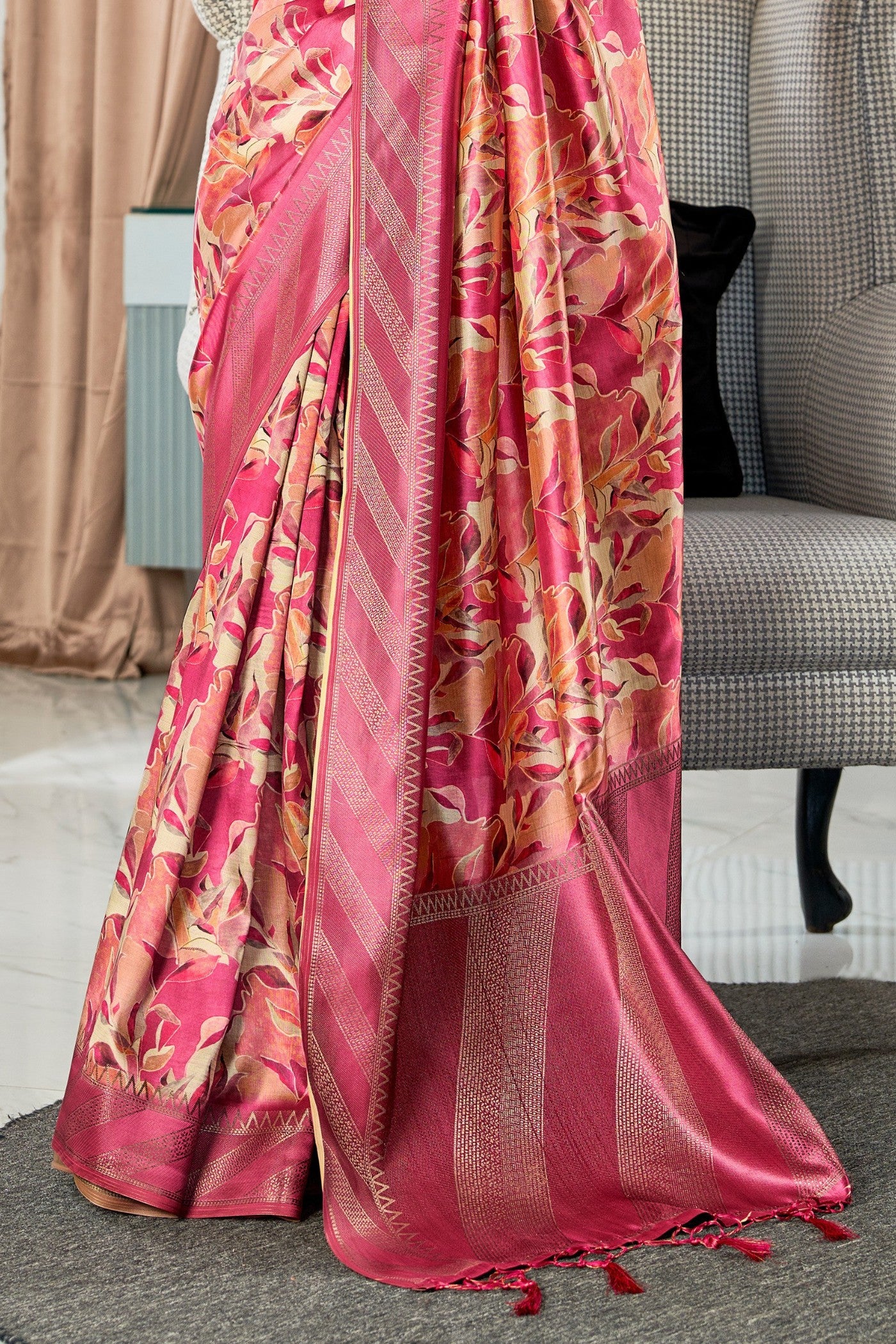 Buy MySilkLove Stiletto Pink Digital Printed Banarasi Saree Online