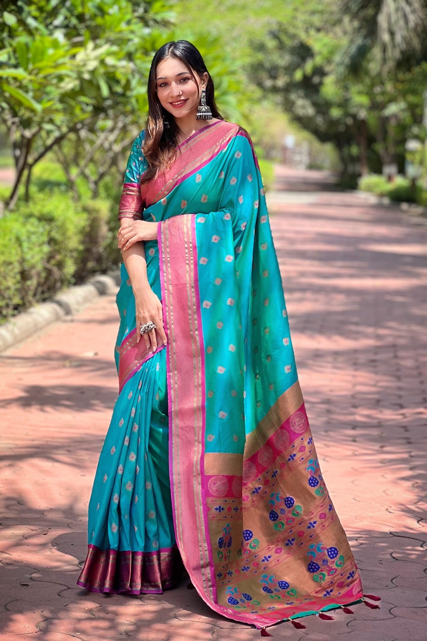 Buy MySilkLove Teal Blue Woven Paithani Saree Online