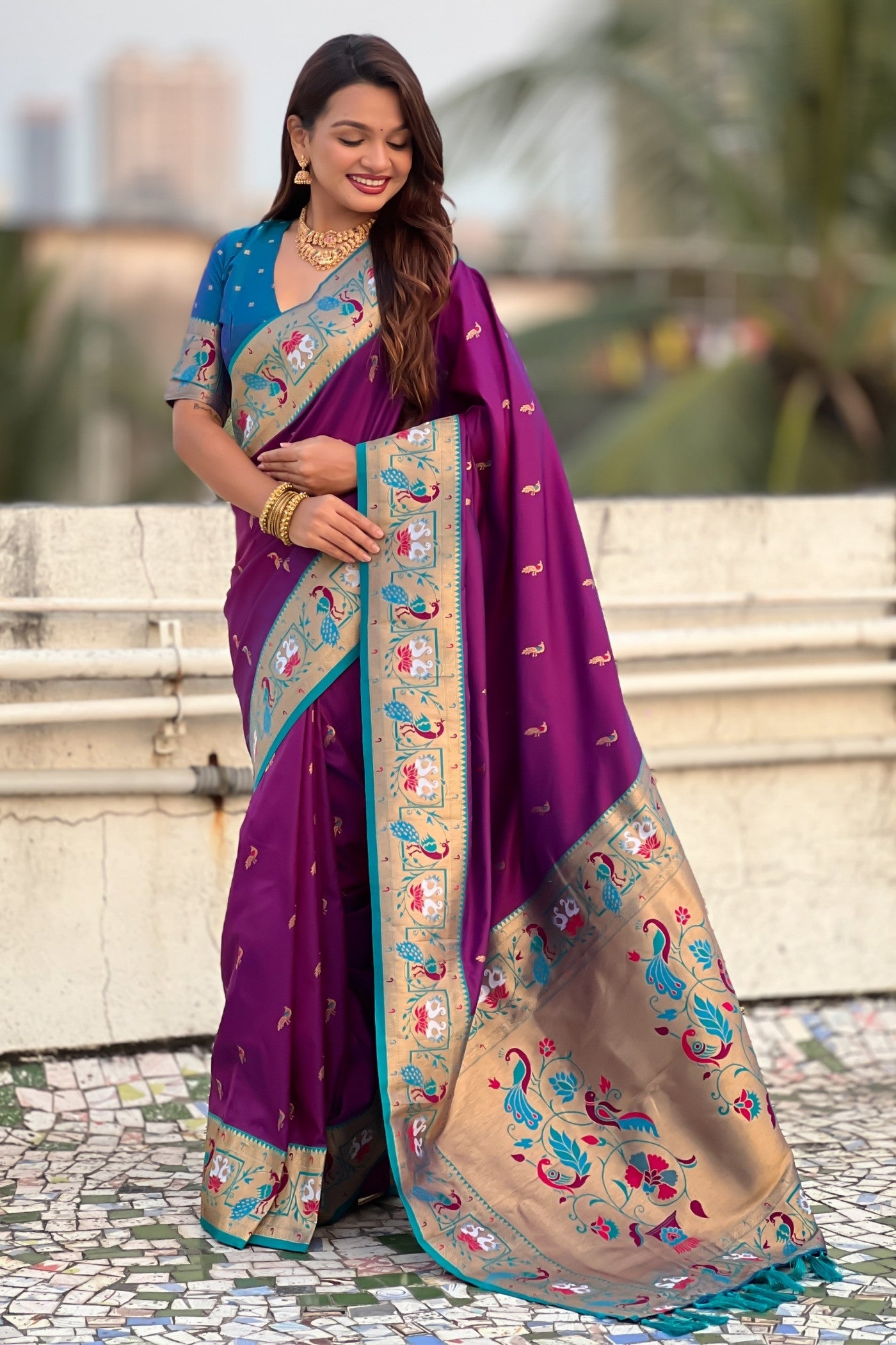 Buy MySilkLove Eggplant Purple Zari Woven Paithani Saree Online