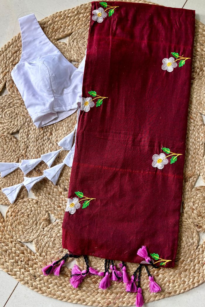 Buy MySilkLove Chestnut Maroon Mul Mul Cotton Saree Online
