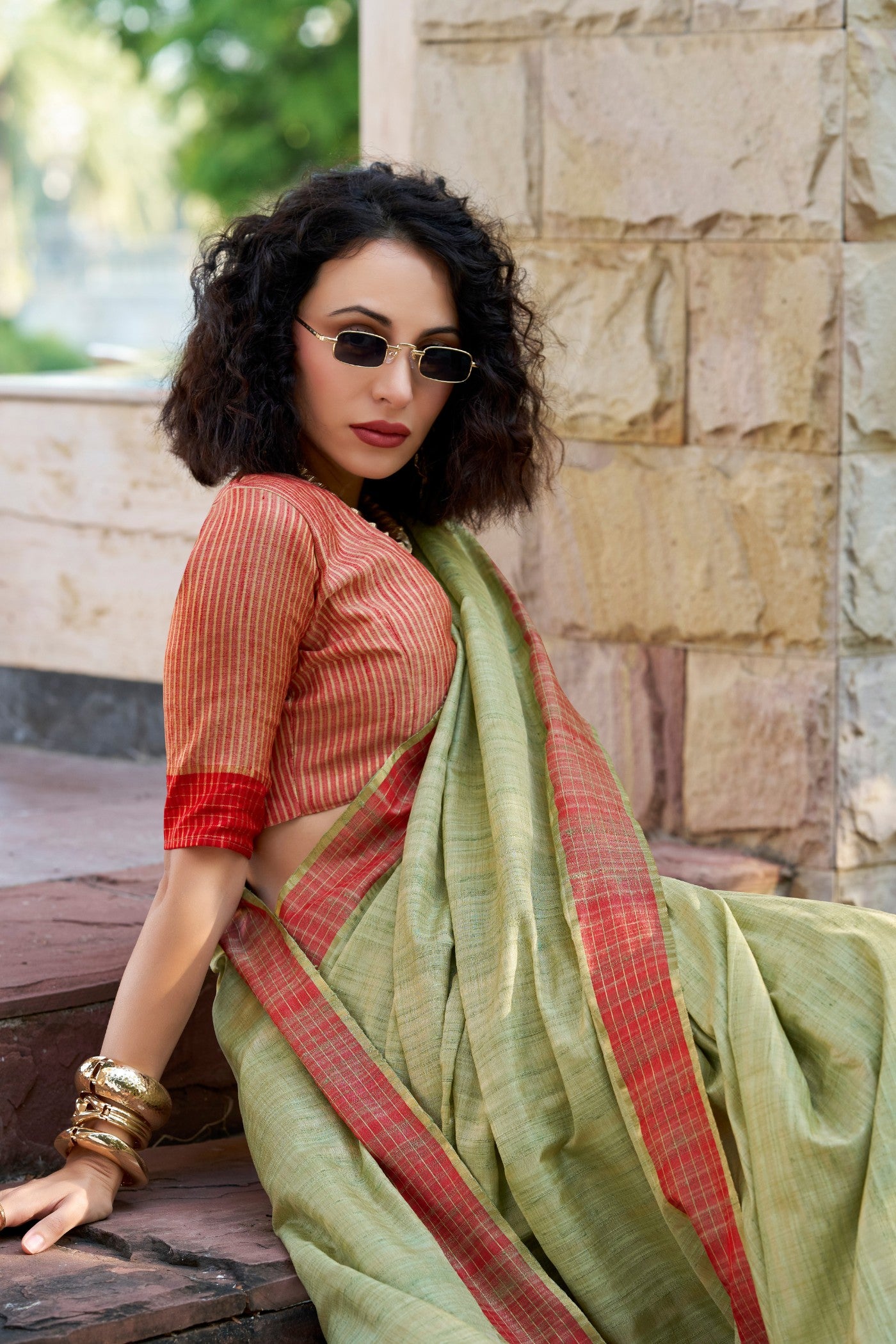 MySilkLove Clay Creek Green Handloom Katan Saree