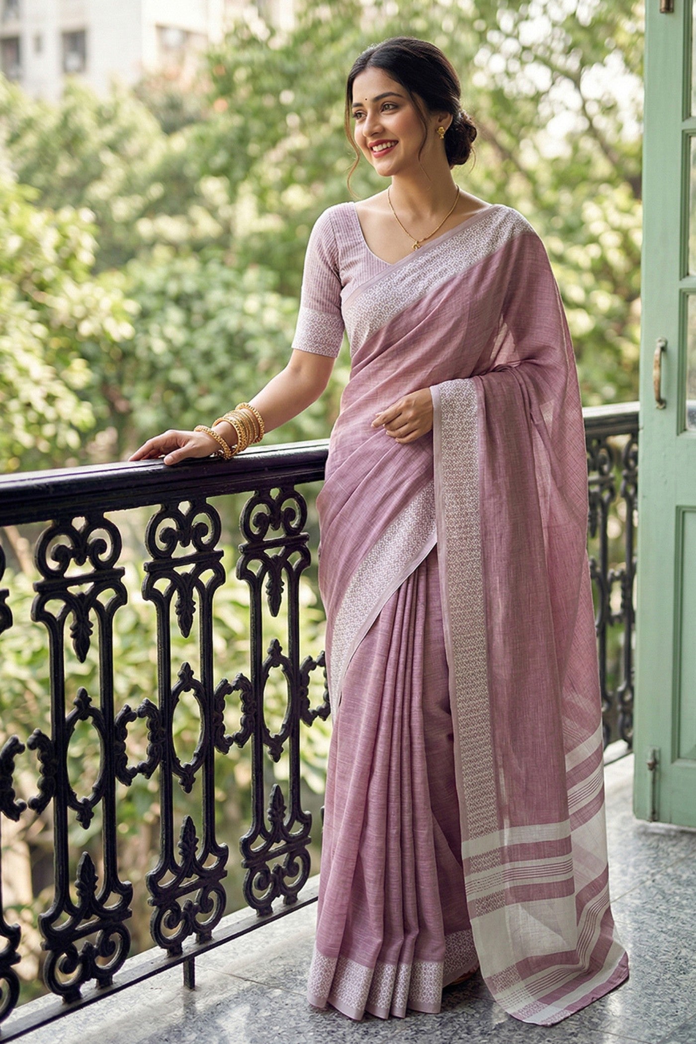 Buy MySilkLove Pastel Purple Handloom Linen Saree Online