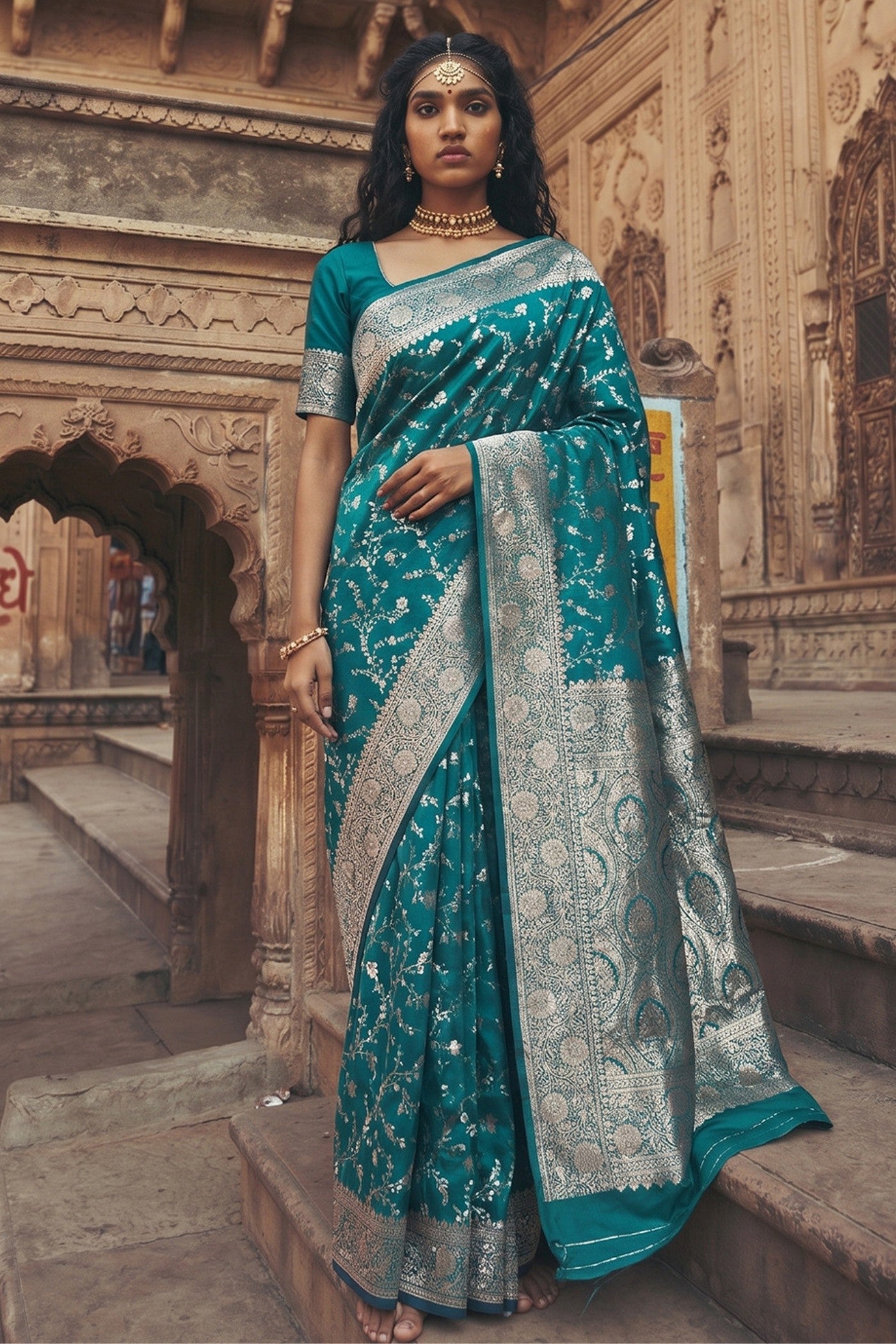 Buy MySilkLove Sapphire Blue Woven Banarasi Saree Online