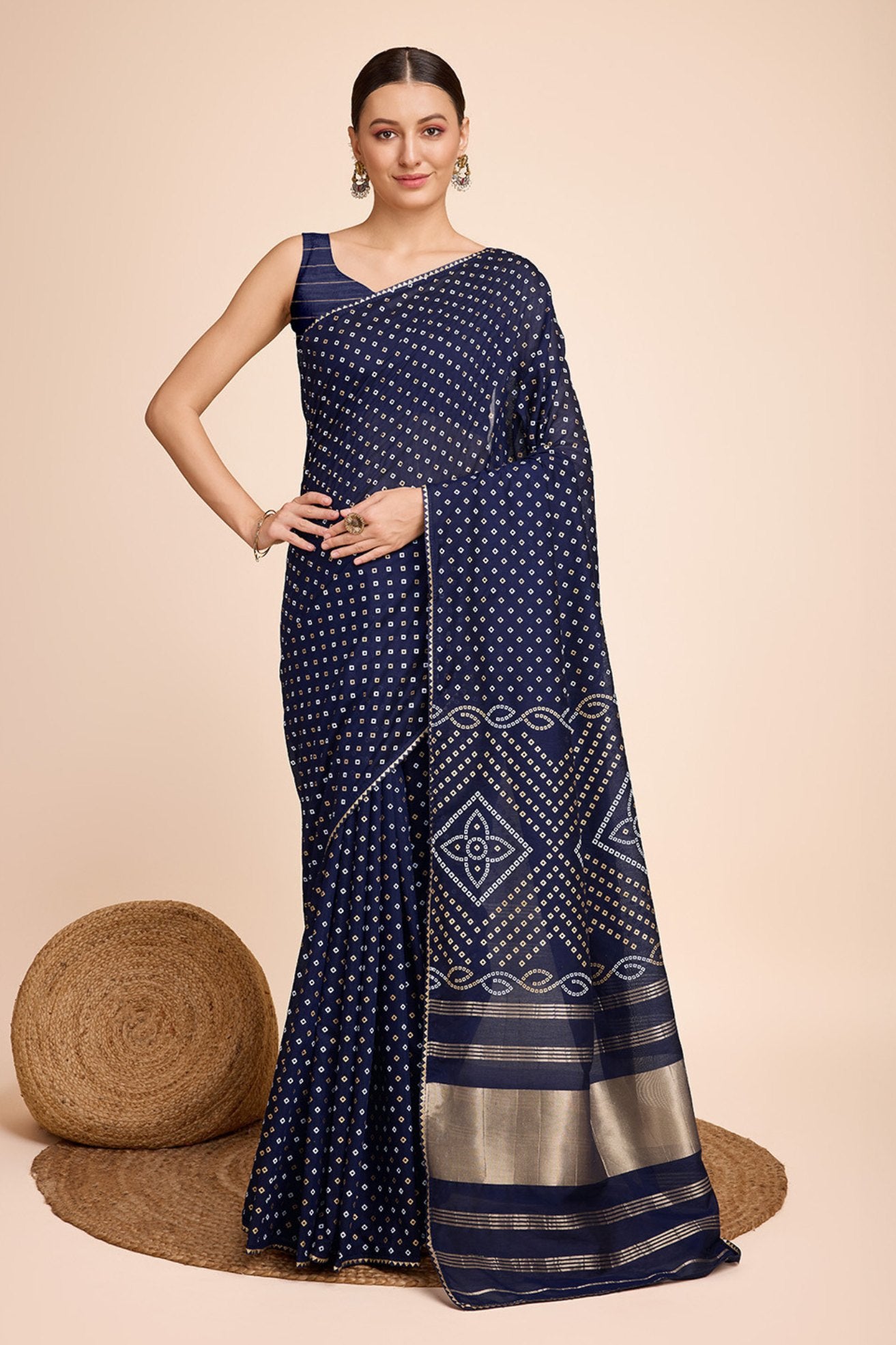 Buy MySilkLove Paris Blue Designer Printed Bandhani Saree Online