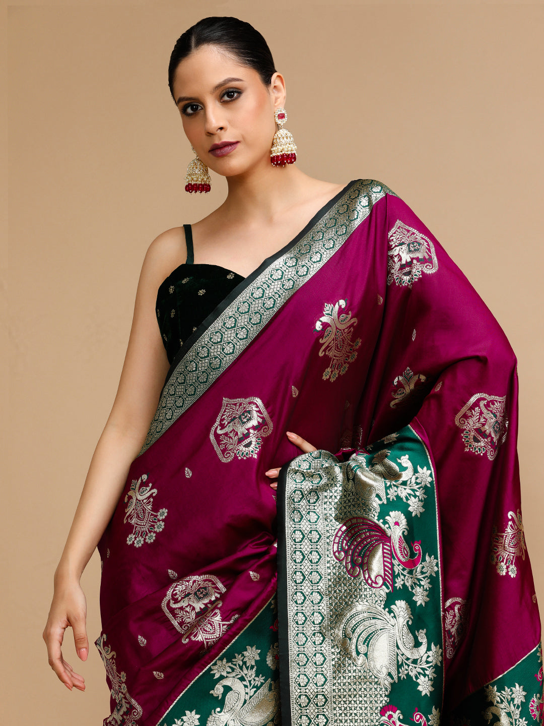 Buy MySilkLove Heather Purple and Green Woven Jacquard Lichi Silk Saree Online