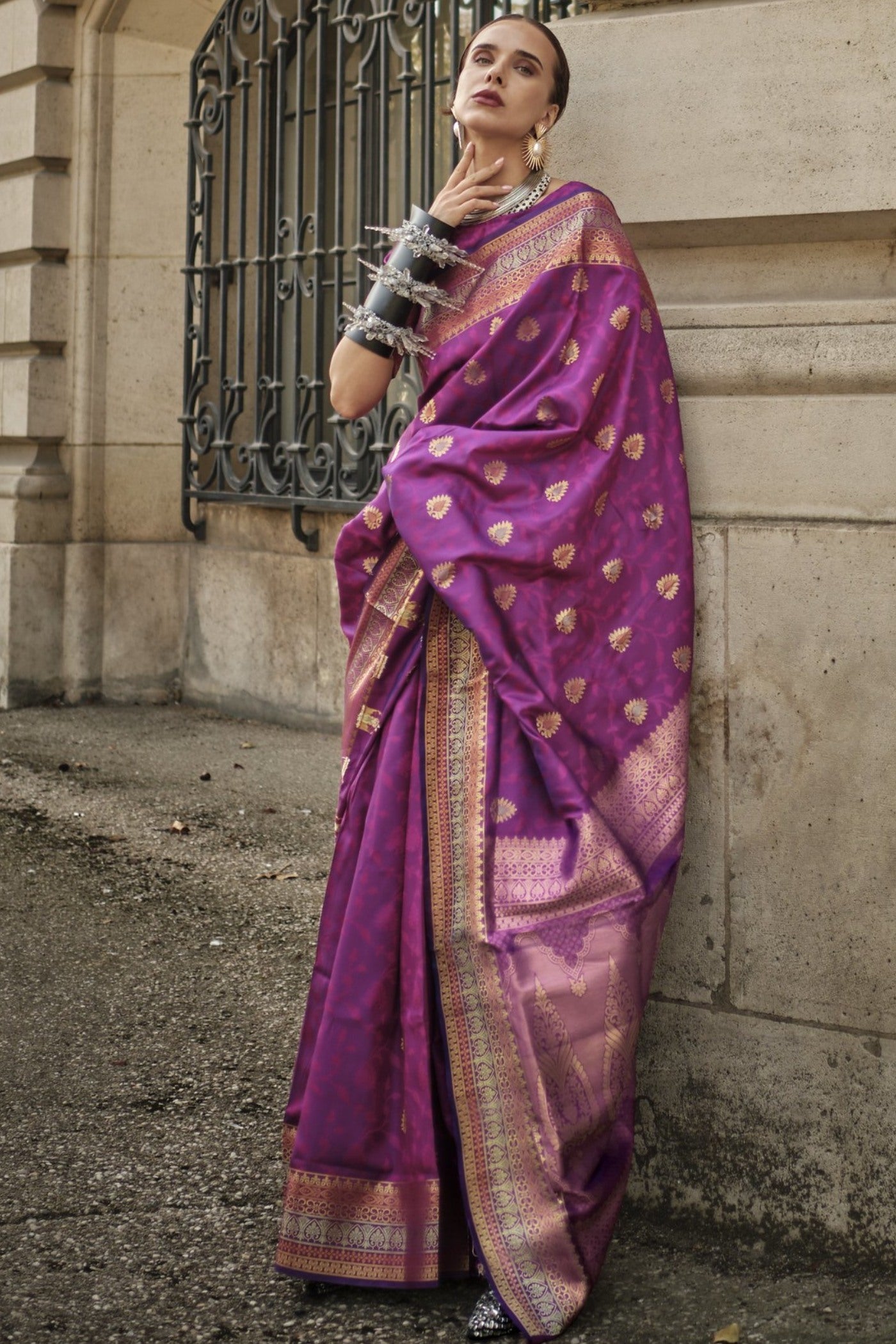 Buy MySilkLove Brinjal Purple Banarasi Handloom Saree Online