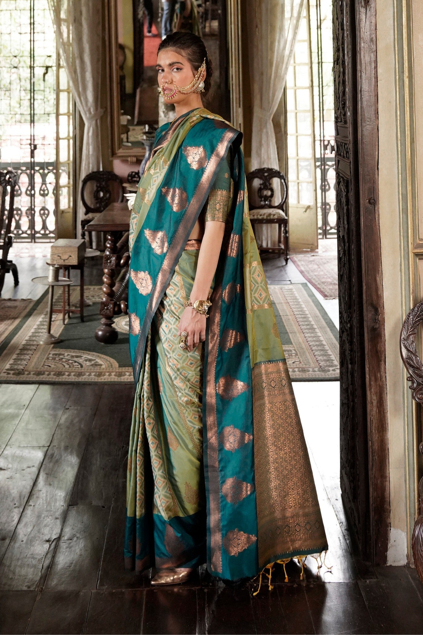 Buy MySilkLove Cactus Green Banarasi Handloom Saree Online