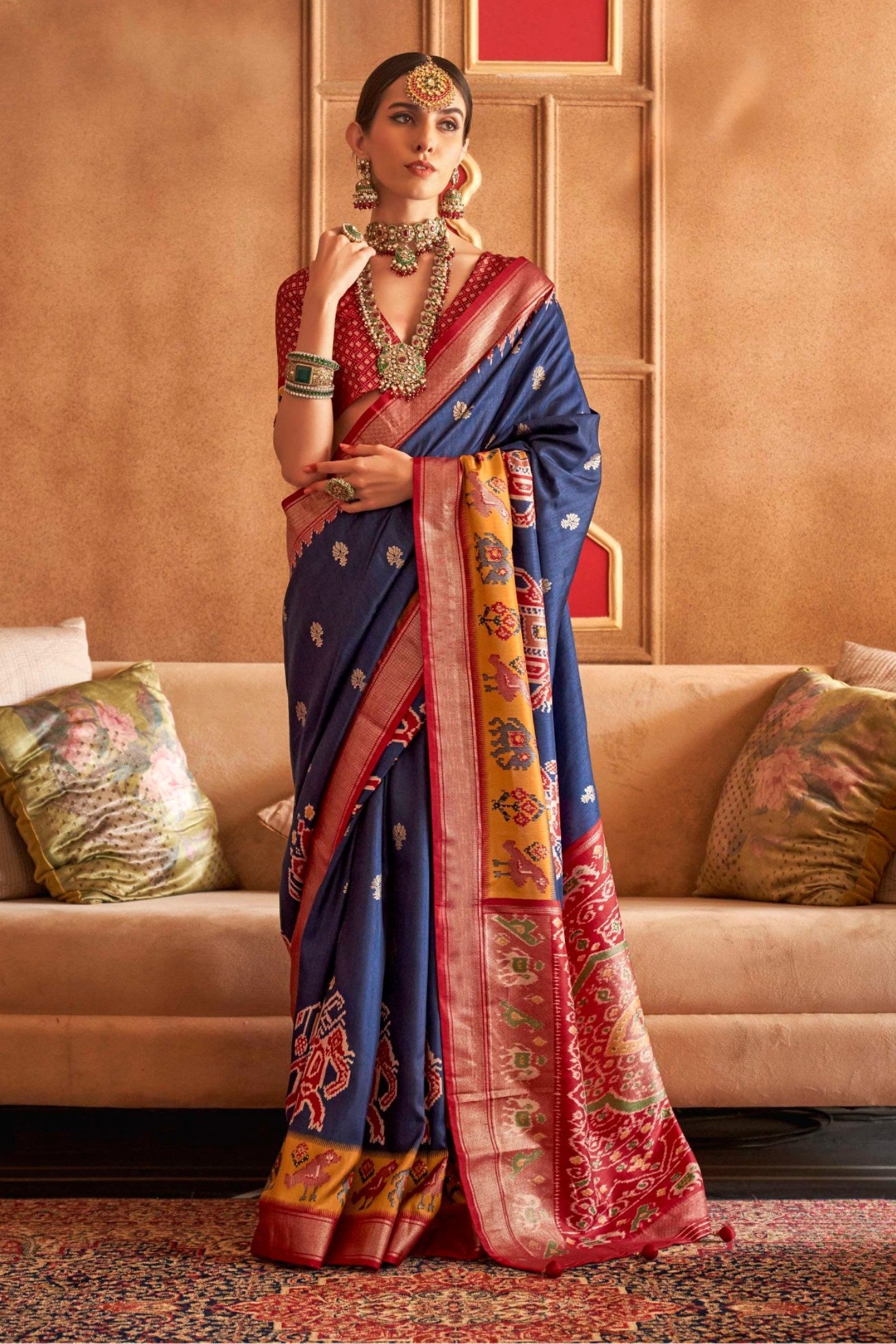 Buy MySilkLove Thomas Blue Printed Patola Saree Online