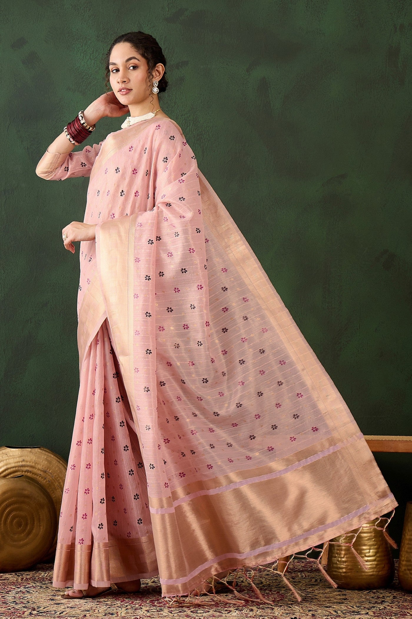 MySilkLove Cupid Pink Woven Khadi Organza Saree