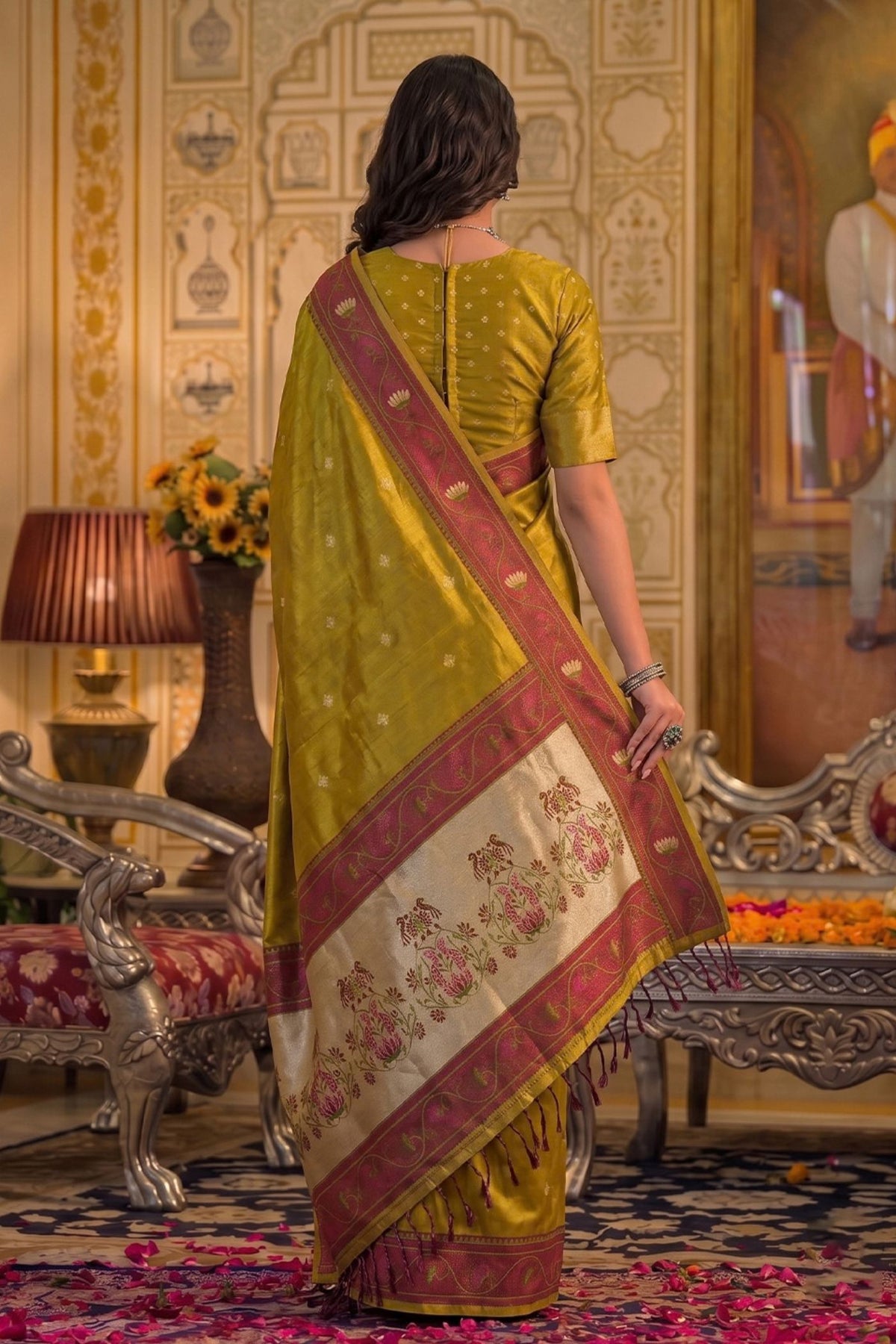 Buy MySilkLove Honey Yellow Woven Tissue Silk Saree Online