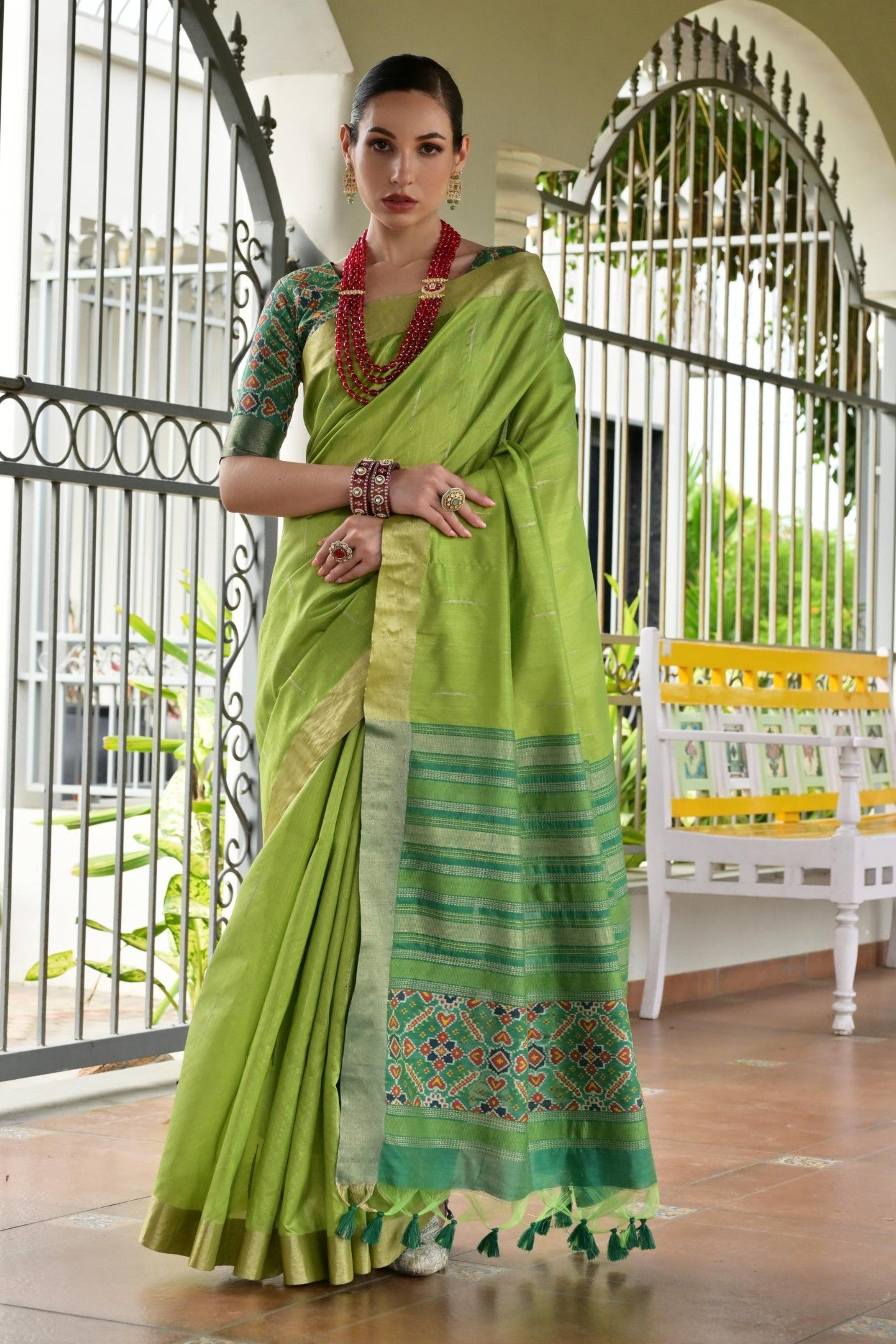 Buy MySilkLove Shamrock Green Meenakari Woven Patola Saree Online