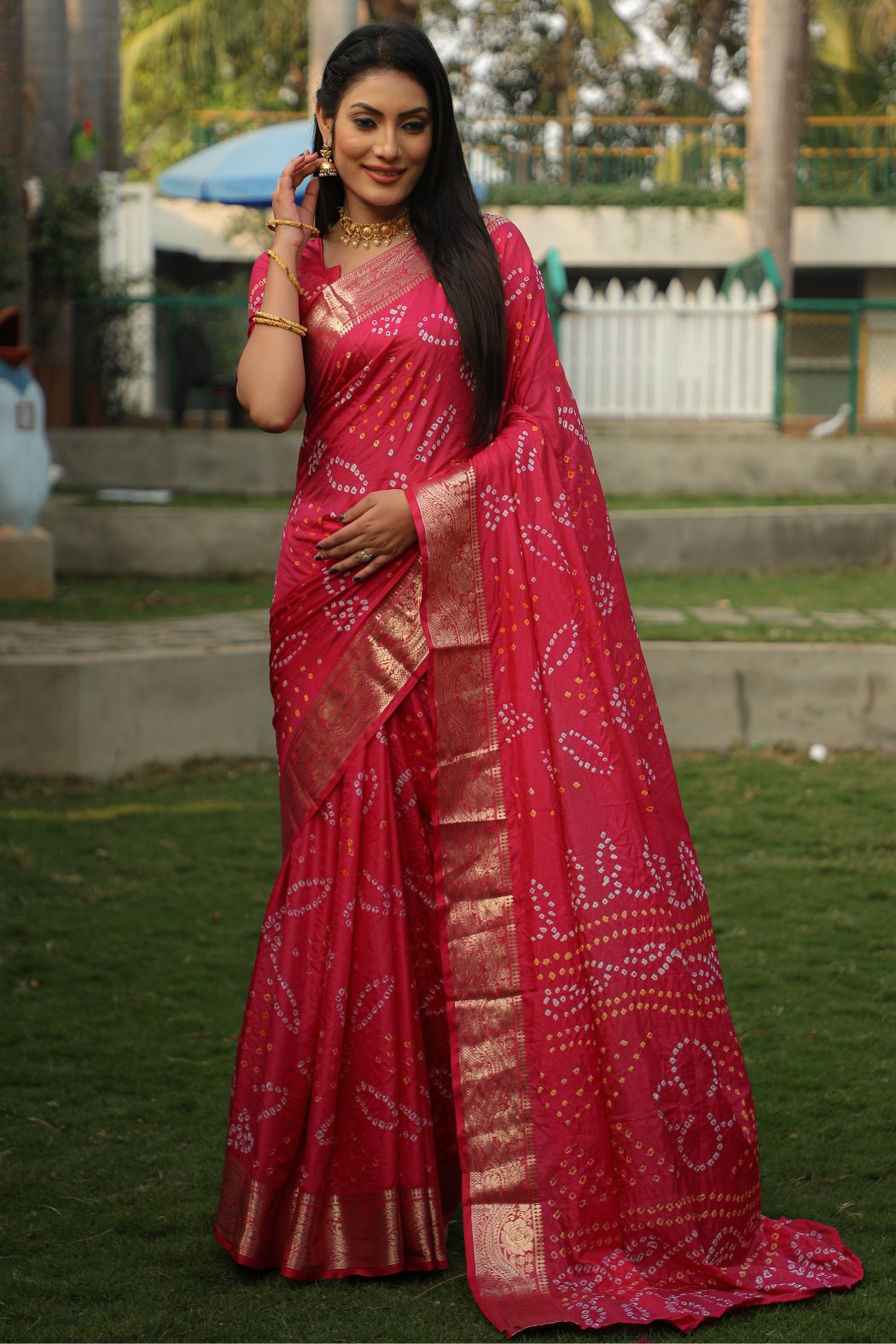 Buy MySilkLove Mexican Red Designer Bandhani Printed Saree Online