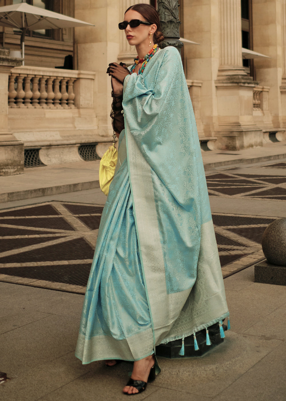 Buy MySilkLove Envy Blue Woven Banarasi Satin Silk Saree Online